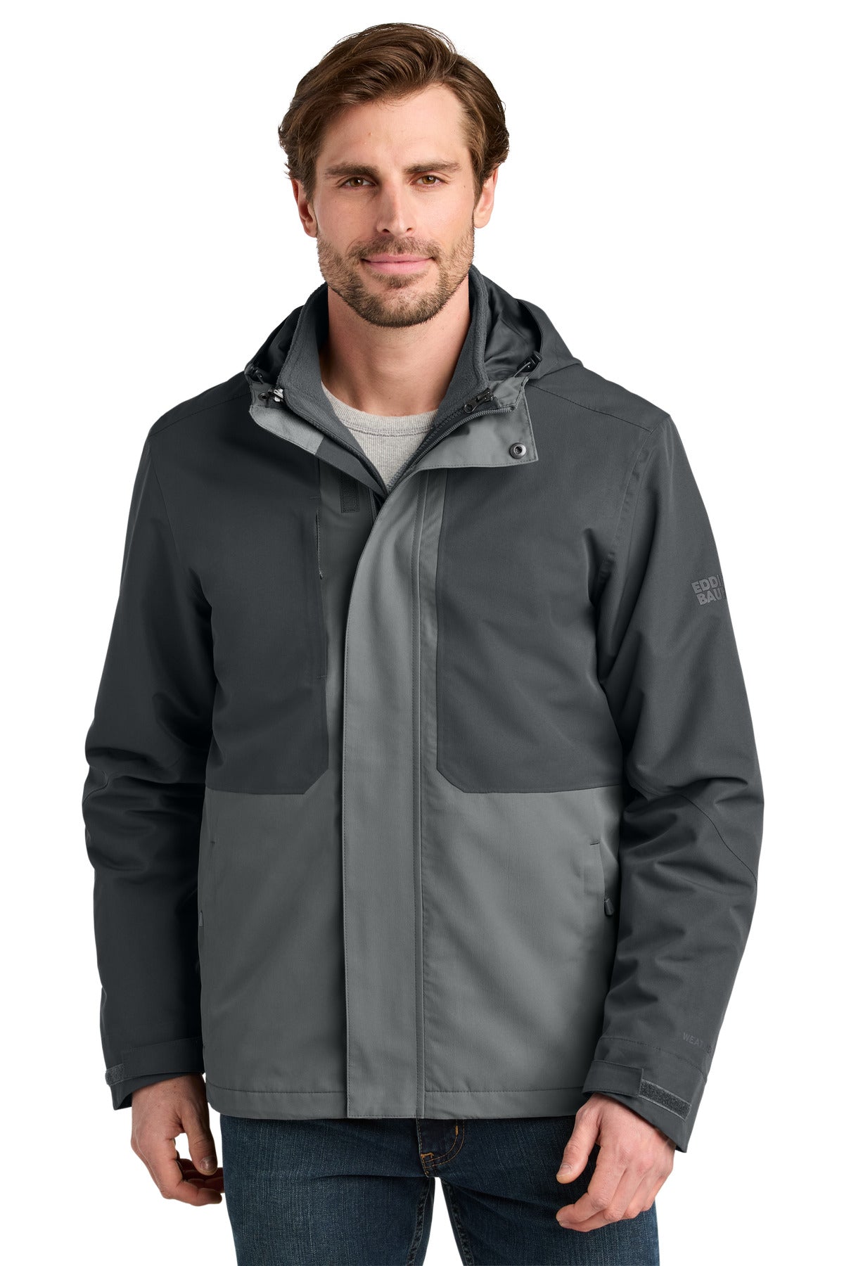 Front View of GySt/MetGy Eddie Bauer WeatherEdge Ridge 3-in-1 Jacket EB658