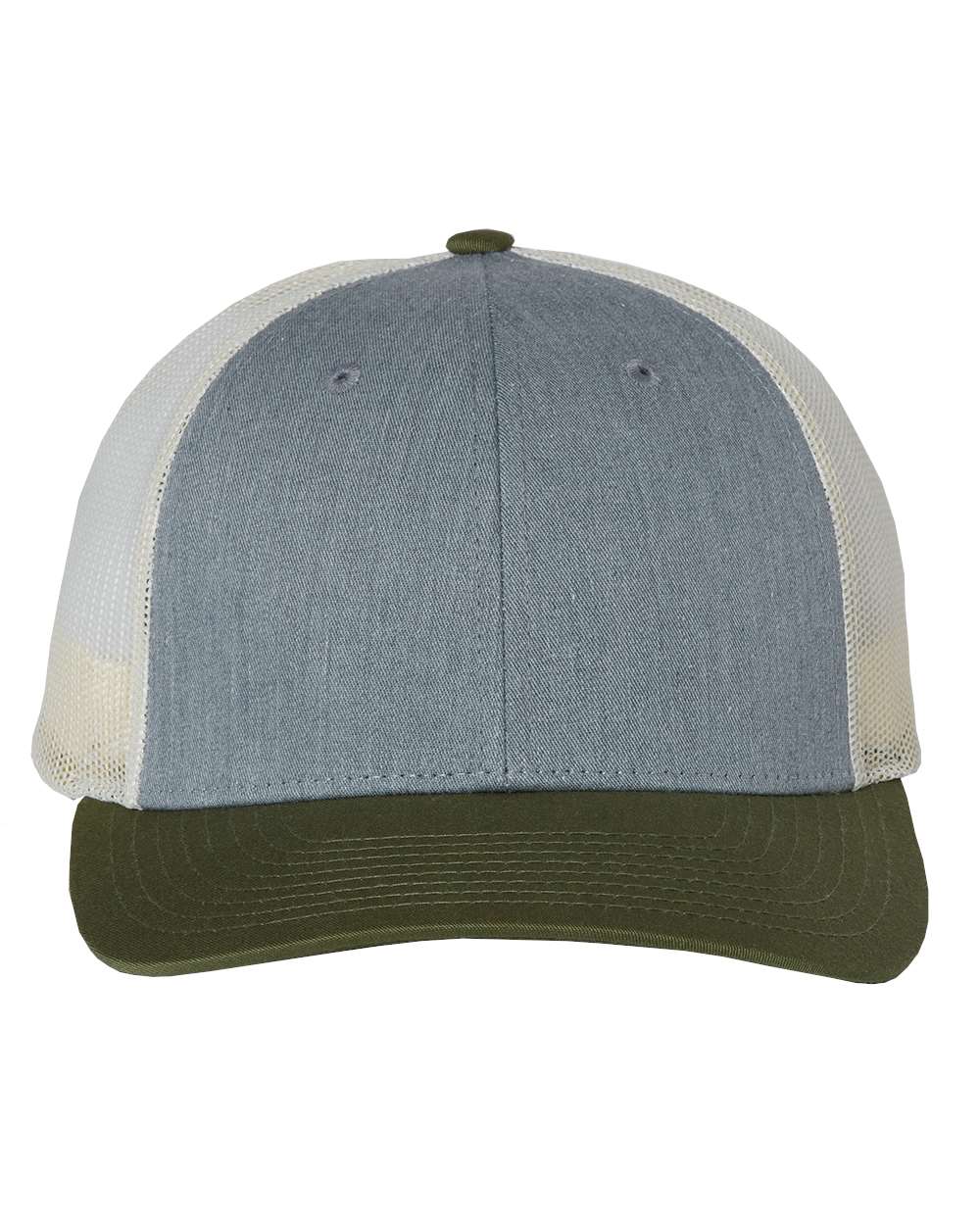Front View of Heather Grey/ Birch/ Army Low Pro Trucker Cap - 115