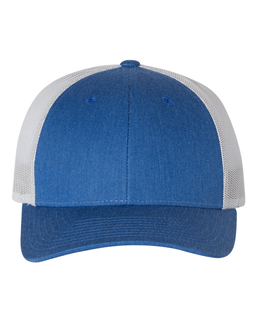 Front View of Heather Royal/ Light Grey Low Pro Trucker Cap - 115