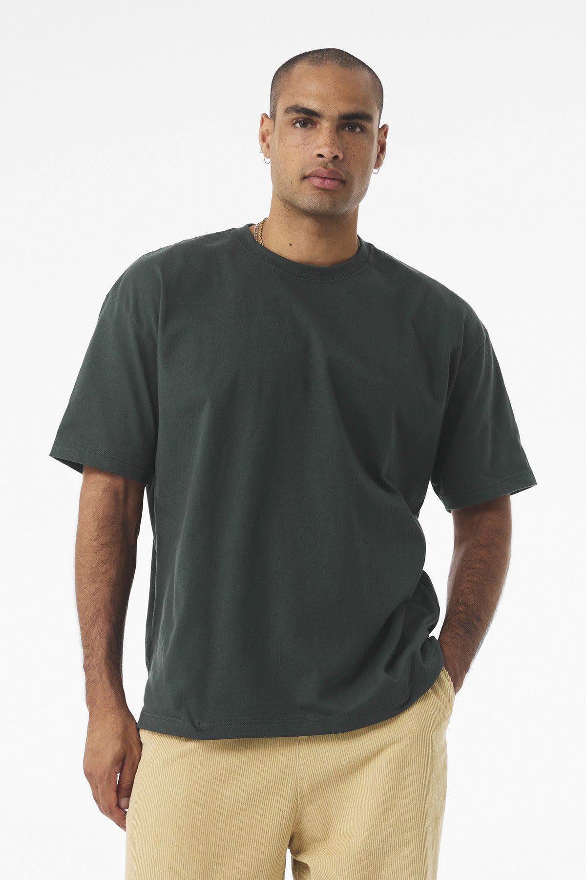 Front View of HunterGrn BELLA+CANVAS Unisex 7.5-Ounce Heavyweight Tee BC4610