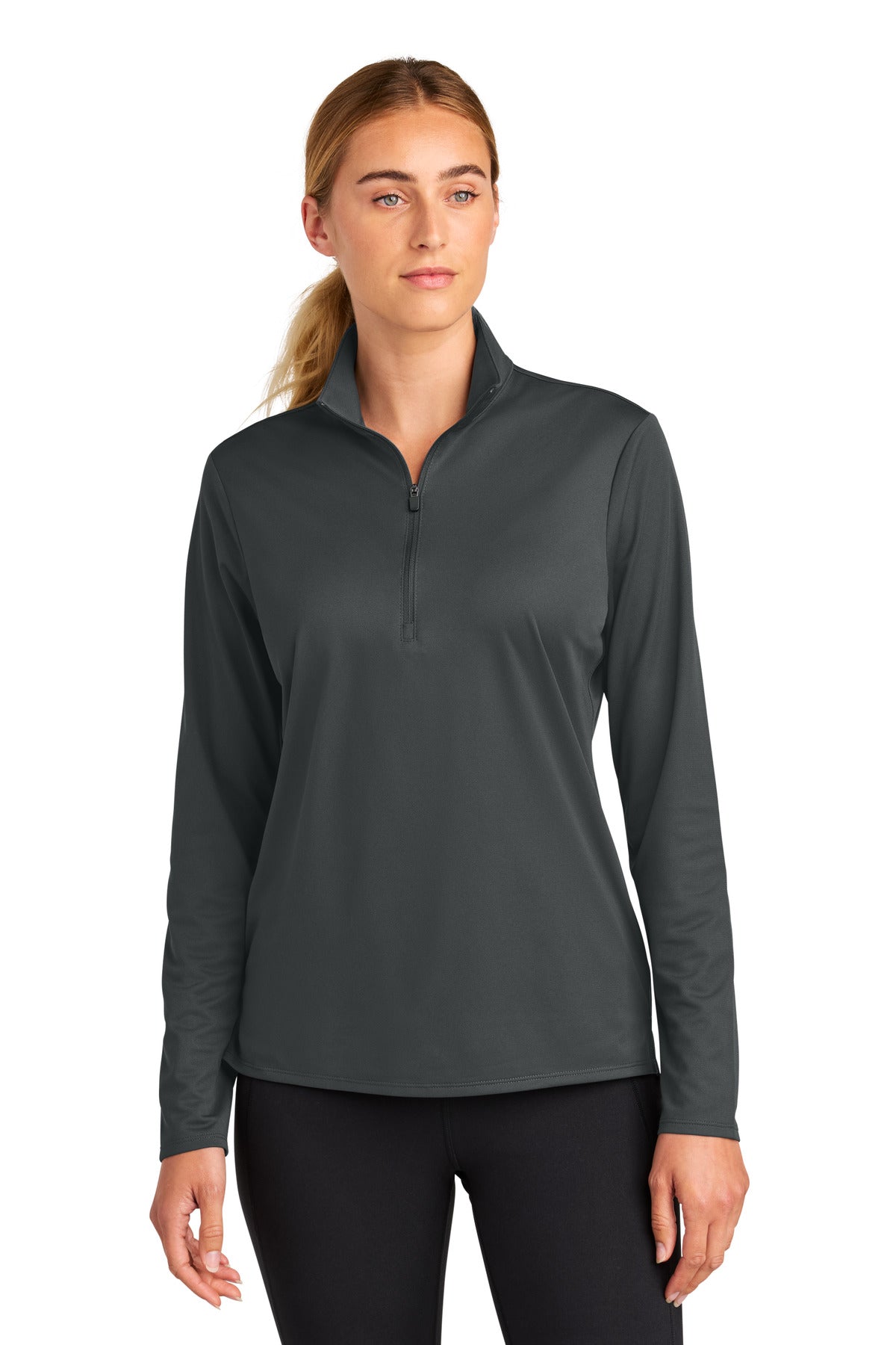Front View of IronGrey Sport-Tek Women's Micropique Sport-Wick 1/4-Zip LST672