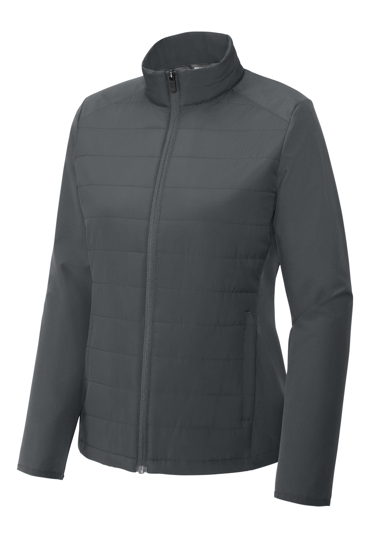Front View of IronGrey Sport-Tek Women's Teknical Hybrid Jacket LST940