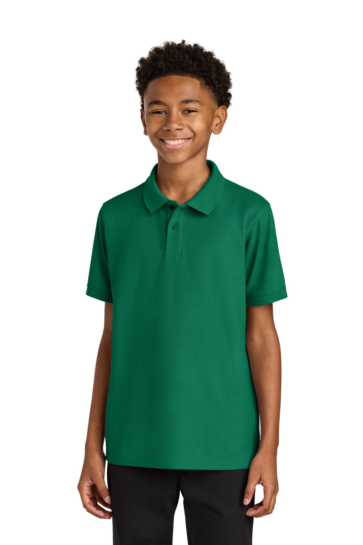 Front View of KellyGreen Port Authority Youth Wearever Signature Pique Polo Y200