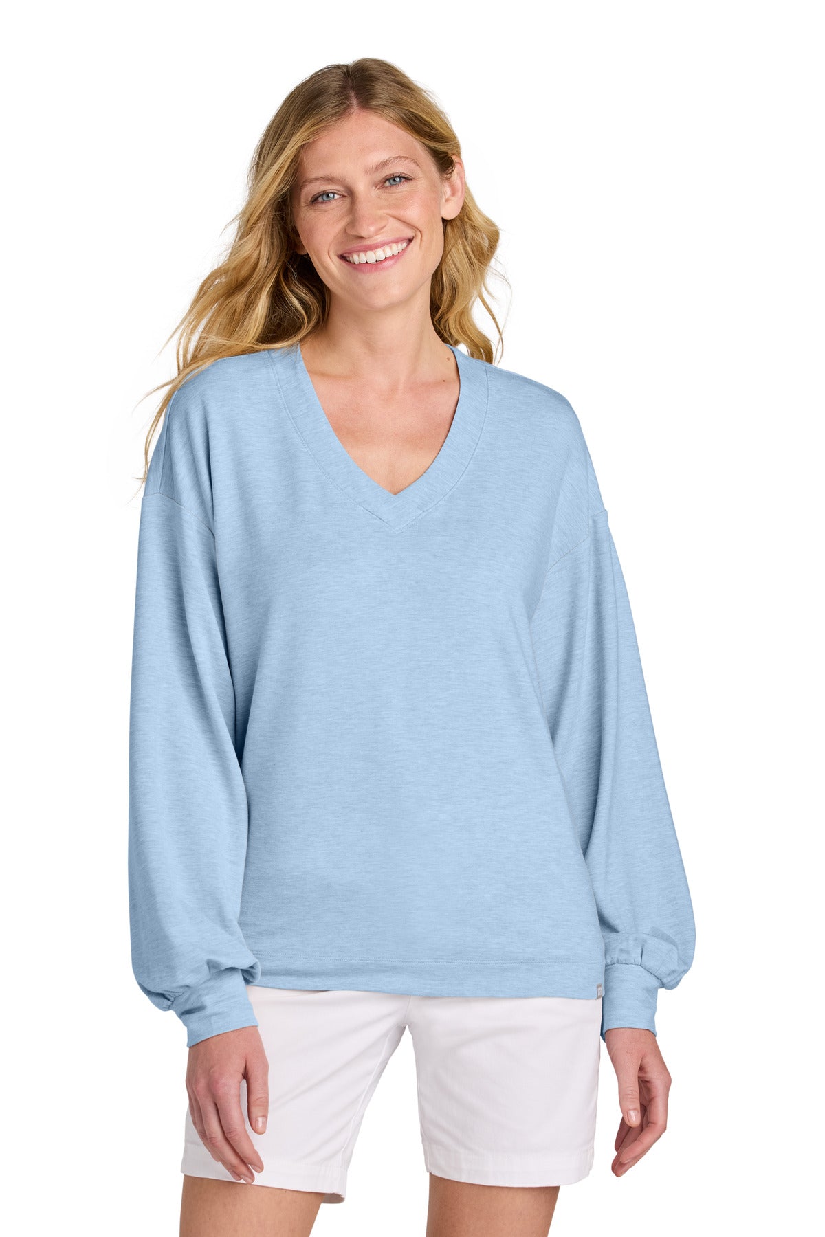 Front View of KentBluHtr TravisMathew Women's Long Weekend V-Neck TM1LD009