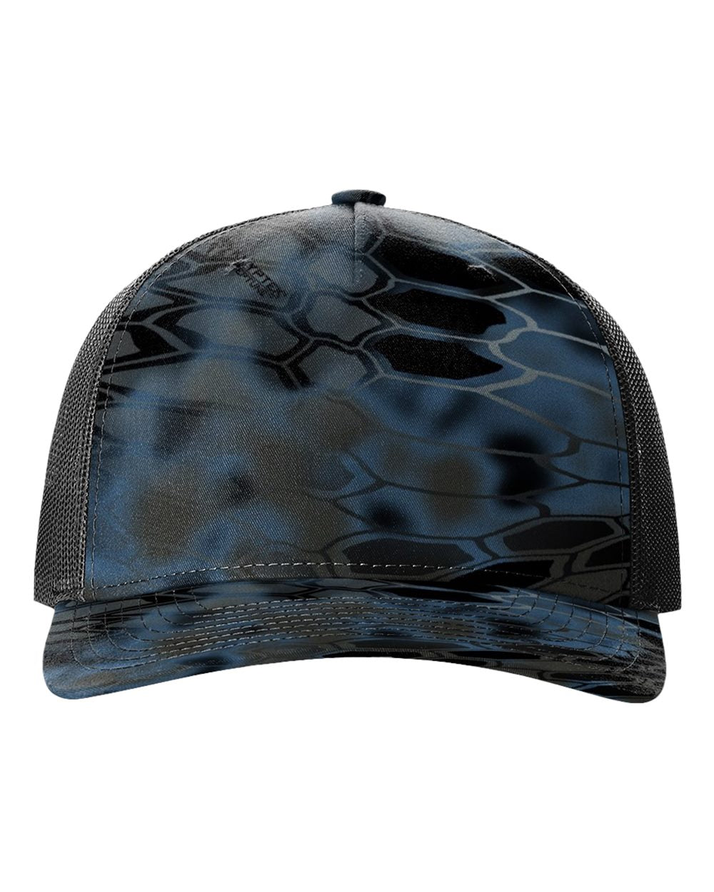 Front View of Kryptek Neptune/ Black Five-Panel Printed Trucker Cap - 112PFP