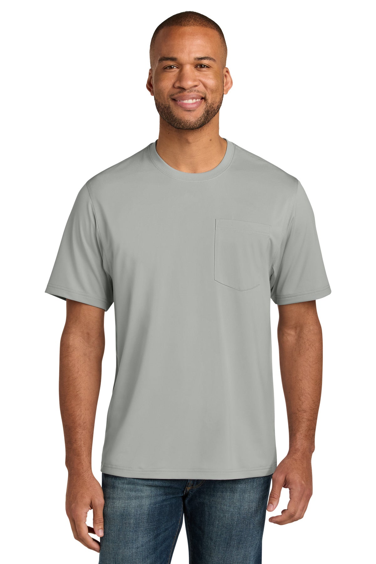 Front View of LightGrey CornerStone Workwear Pro Short Sleeve Pocket Tee CS440P