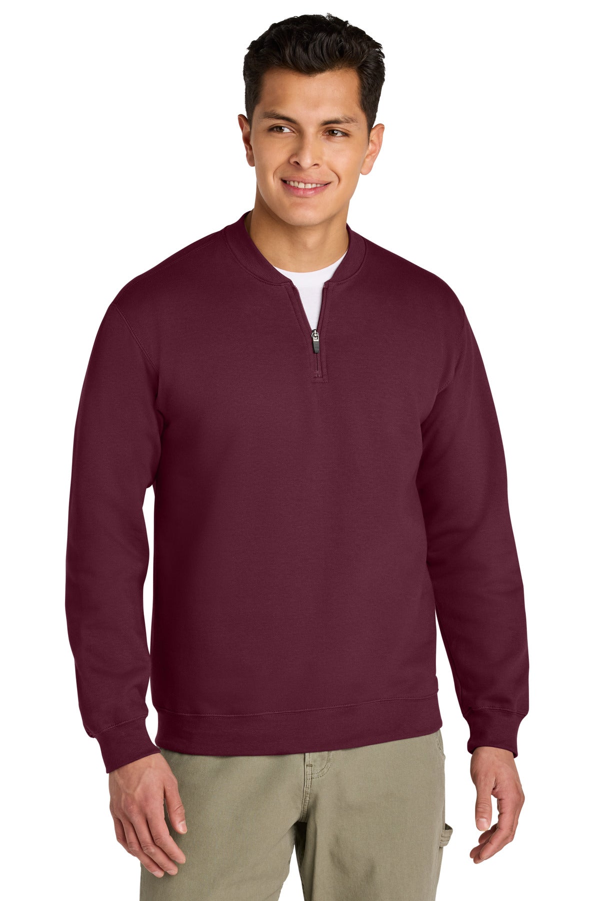 Front View of Maroon Gildan Softstyle Midweight Fleece 1/4-Zip SF008