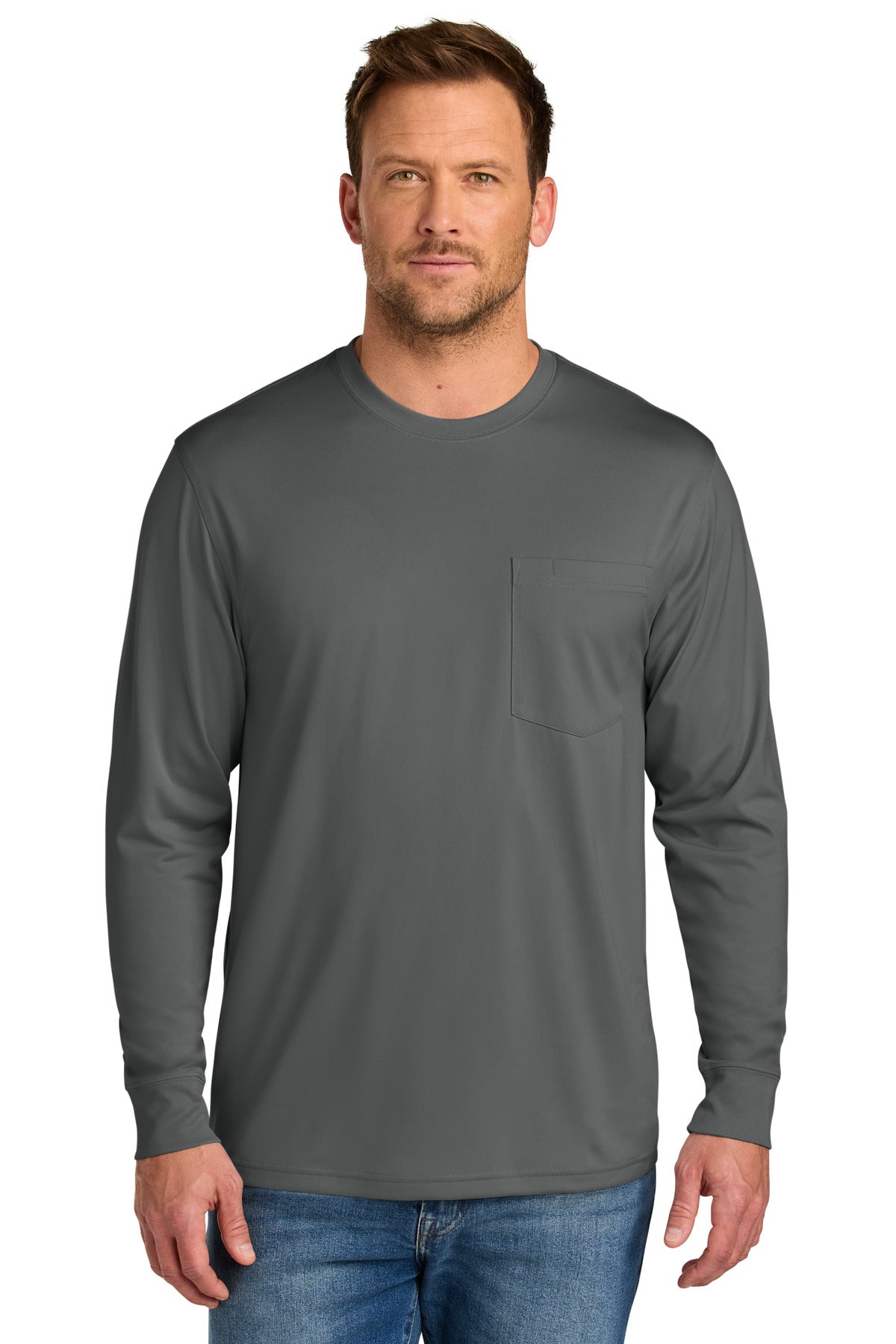 Front View of MetalGrey CornerStone Workwear Pro Long Sleeve Pocket Tee CS440LSP