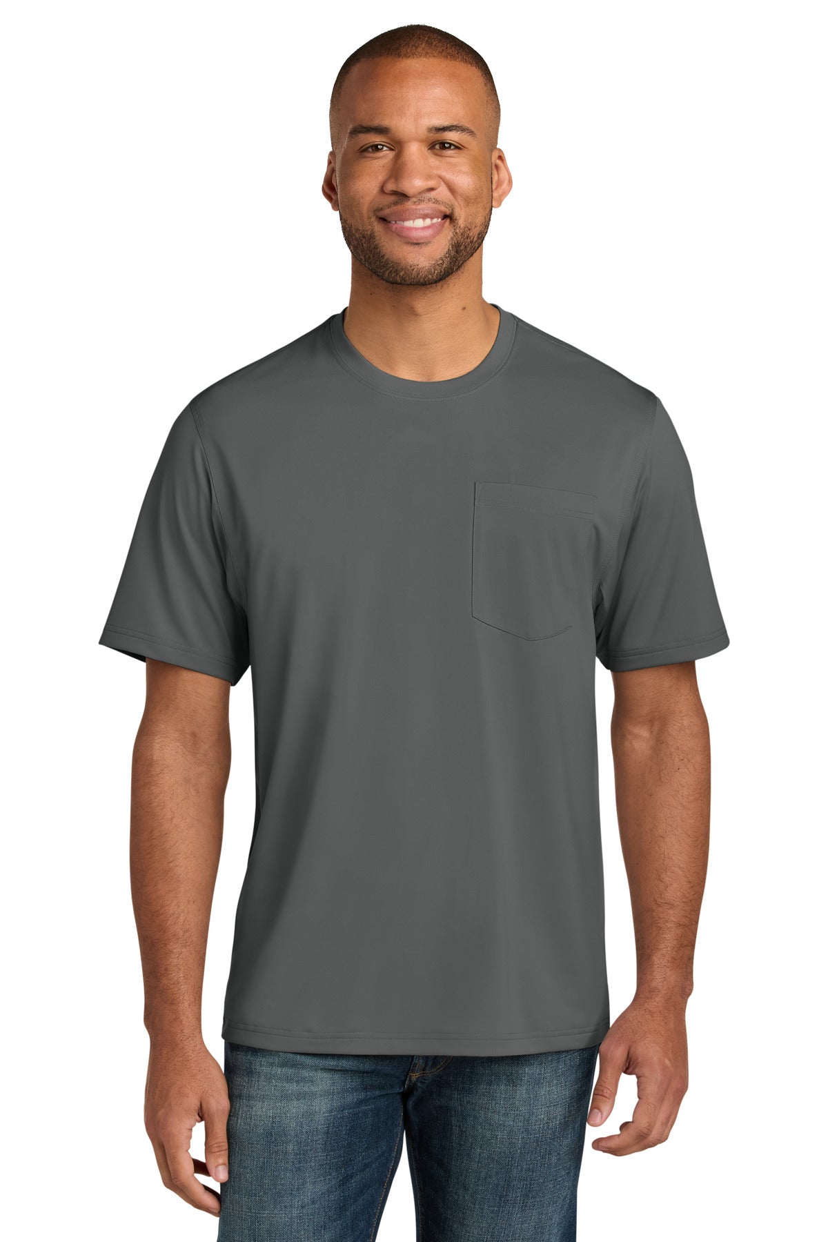Front View of MetalGrey CornerStone Workwear Pro Short Sleeve Pocket Tee CS440P