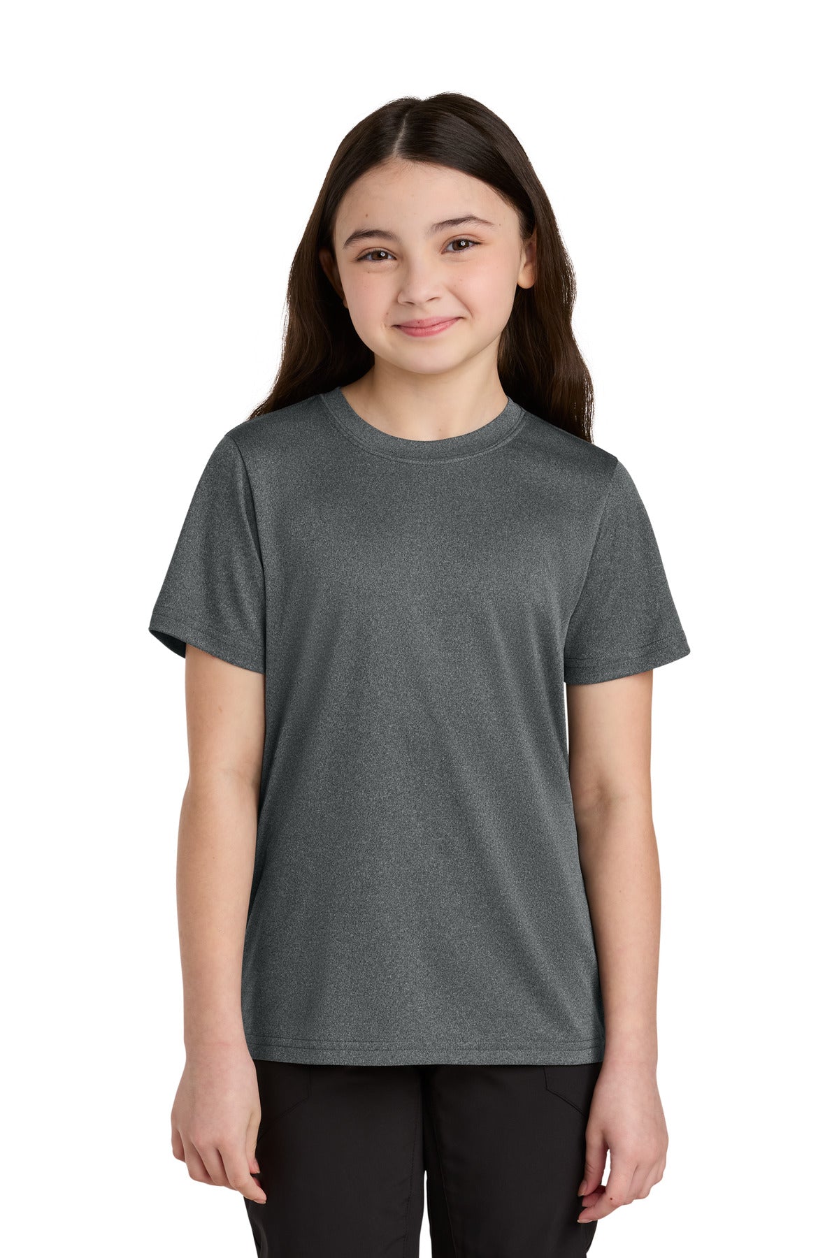 Front View of MetalGryHt Port & Co Youth Heather Performance Tee PC390Y