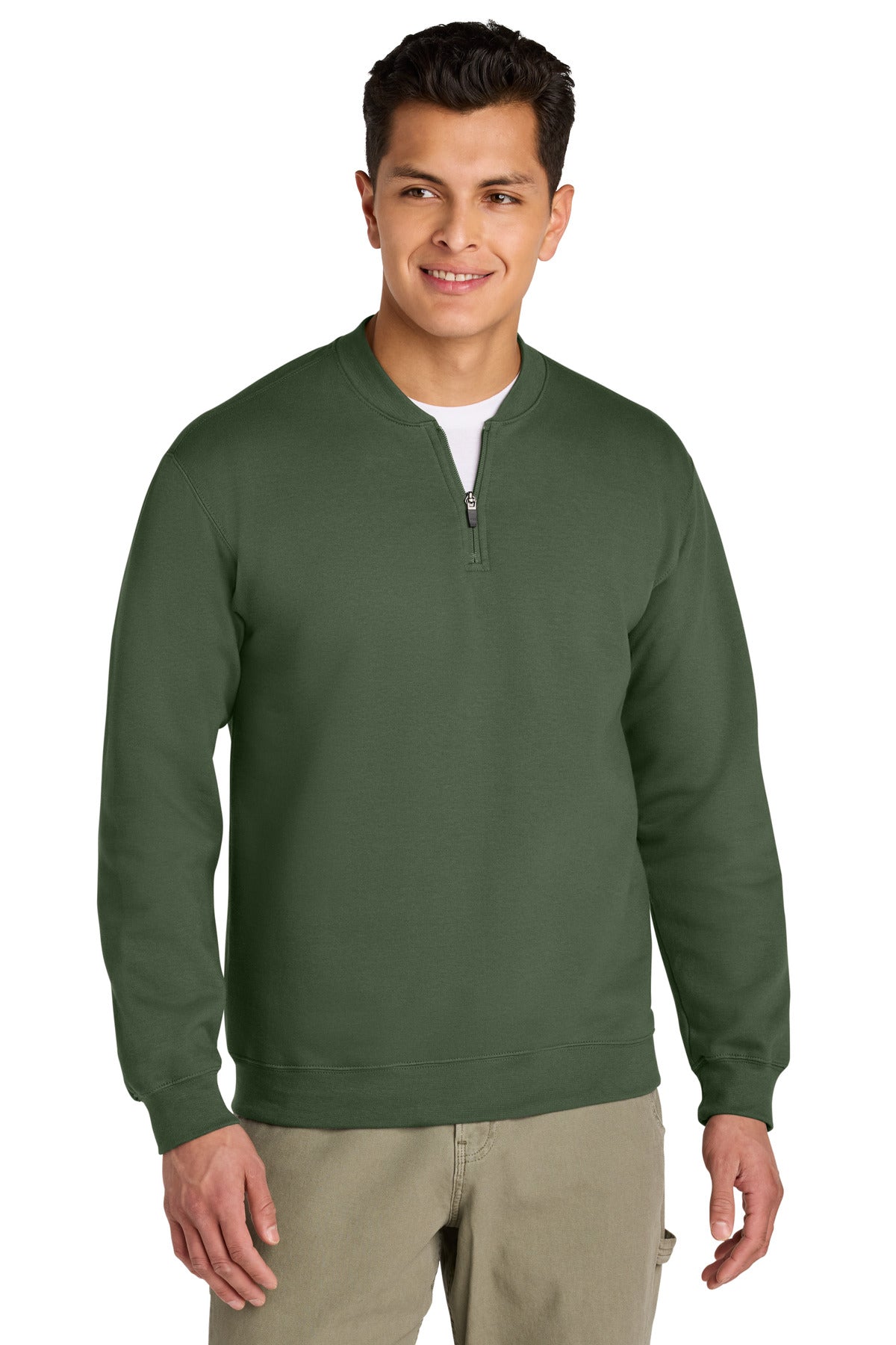 Front View of MilGreen Gildan Softstyle Midweight Fleece 1/4-Zip SF008
