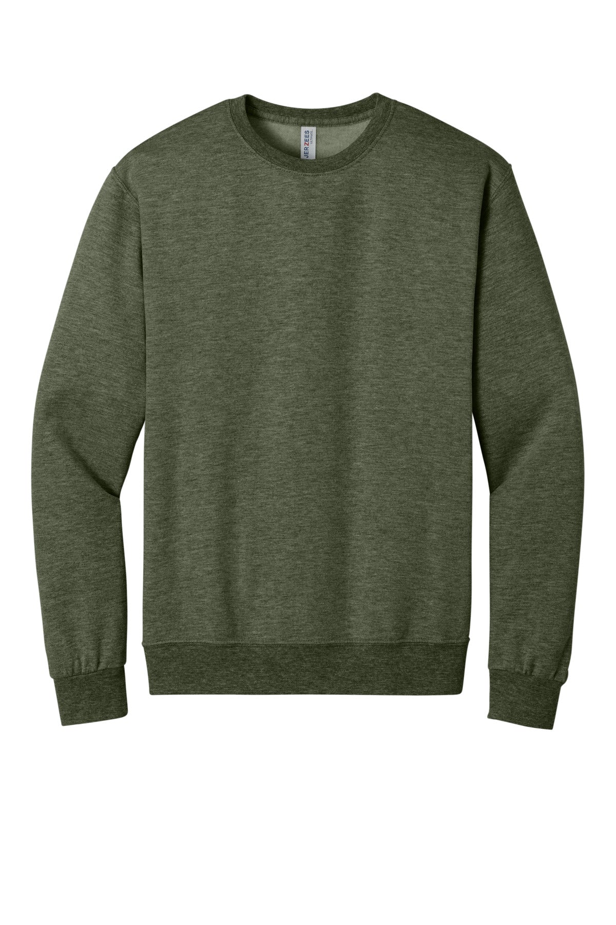 Front View of MilGrnHtr Jerzees Ultimate Unisex CVC Ring Spun Crewneck Sweatshirt IC48M