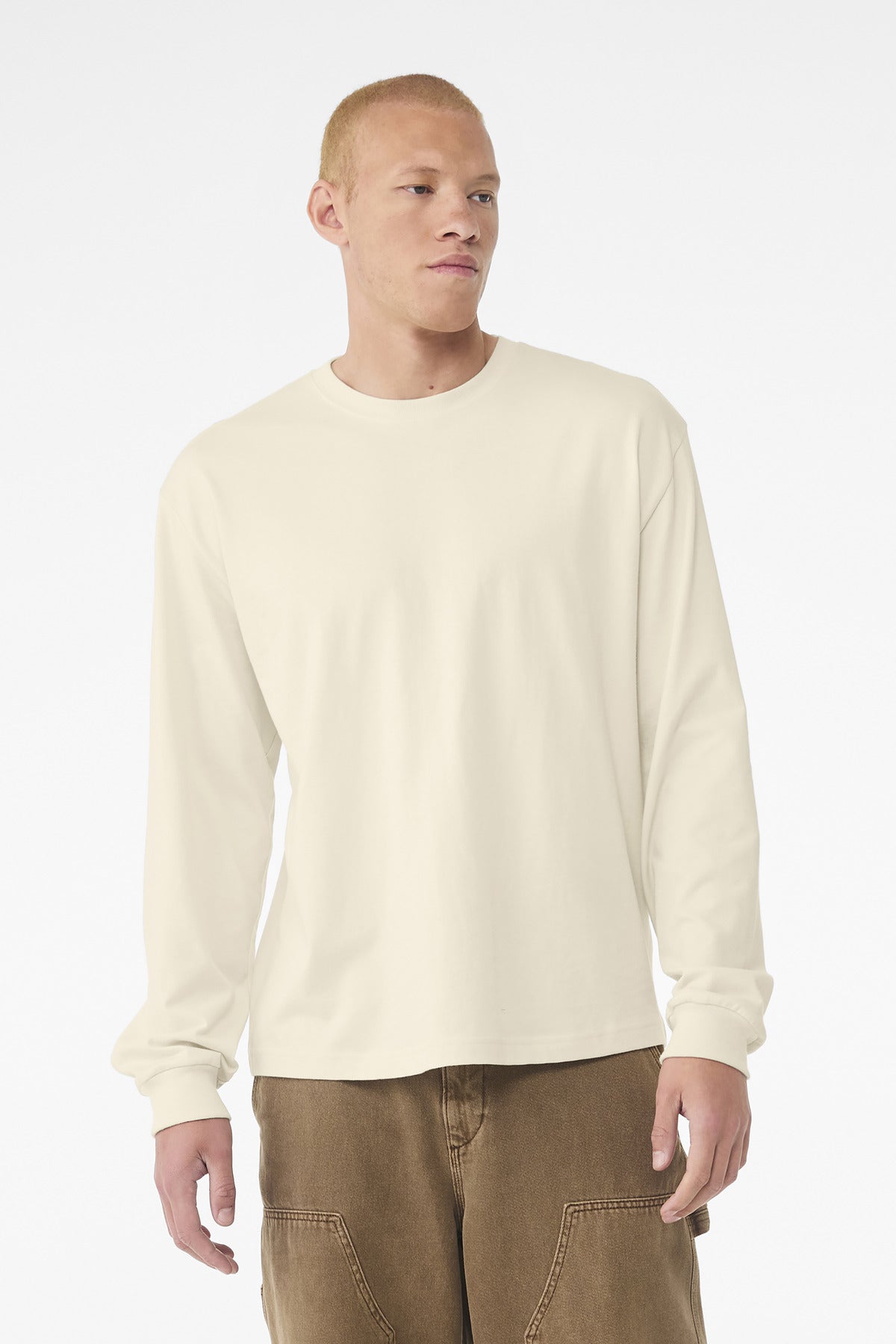 Front View of Natural BELLA+CANVAS Unisex 6-Ounce Heavyweight Long Sleeve Tee BC3511