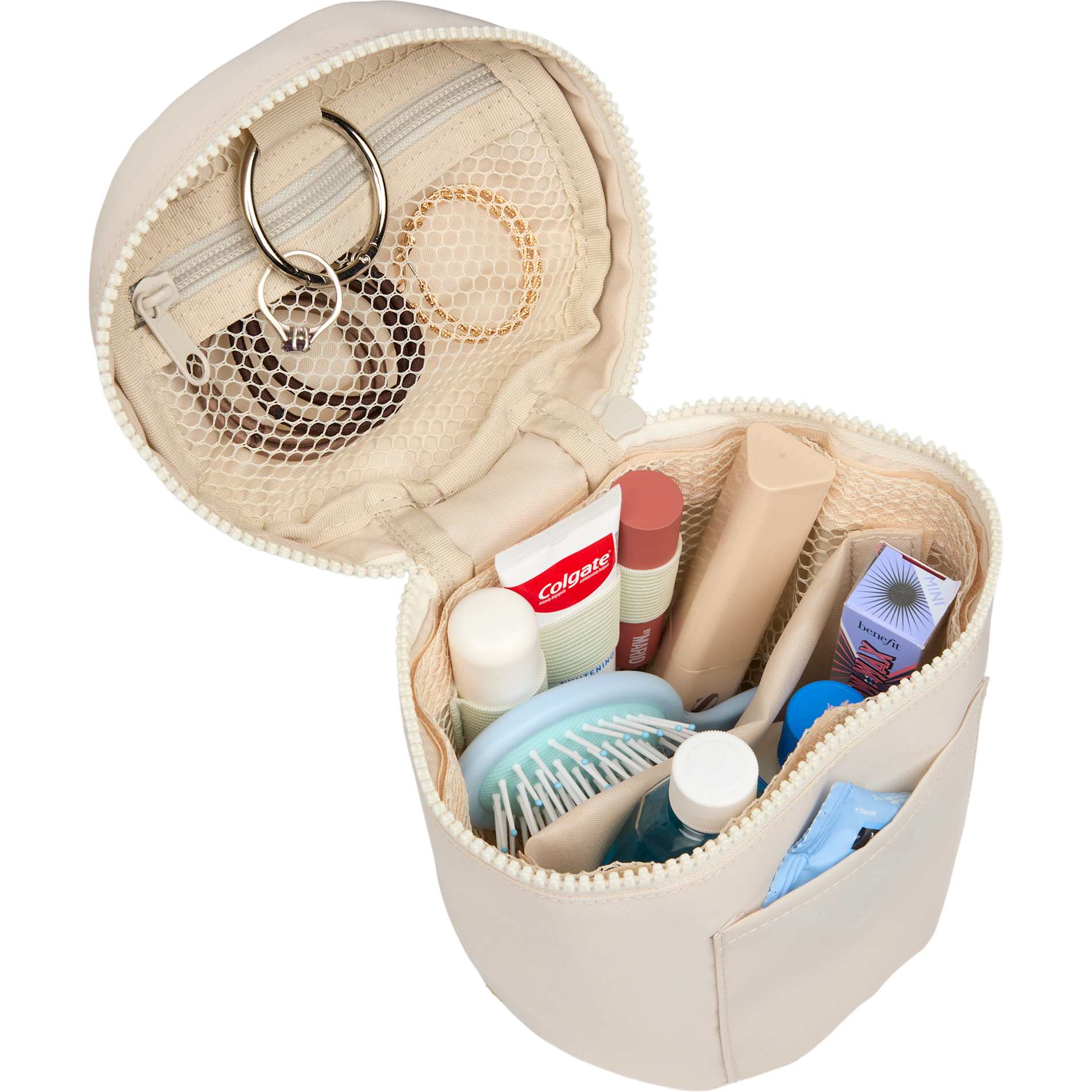 Front View of Natural Wellable Recycled Round Travel Case plain