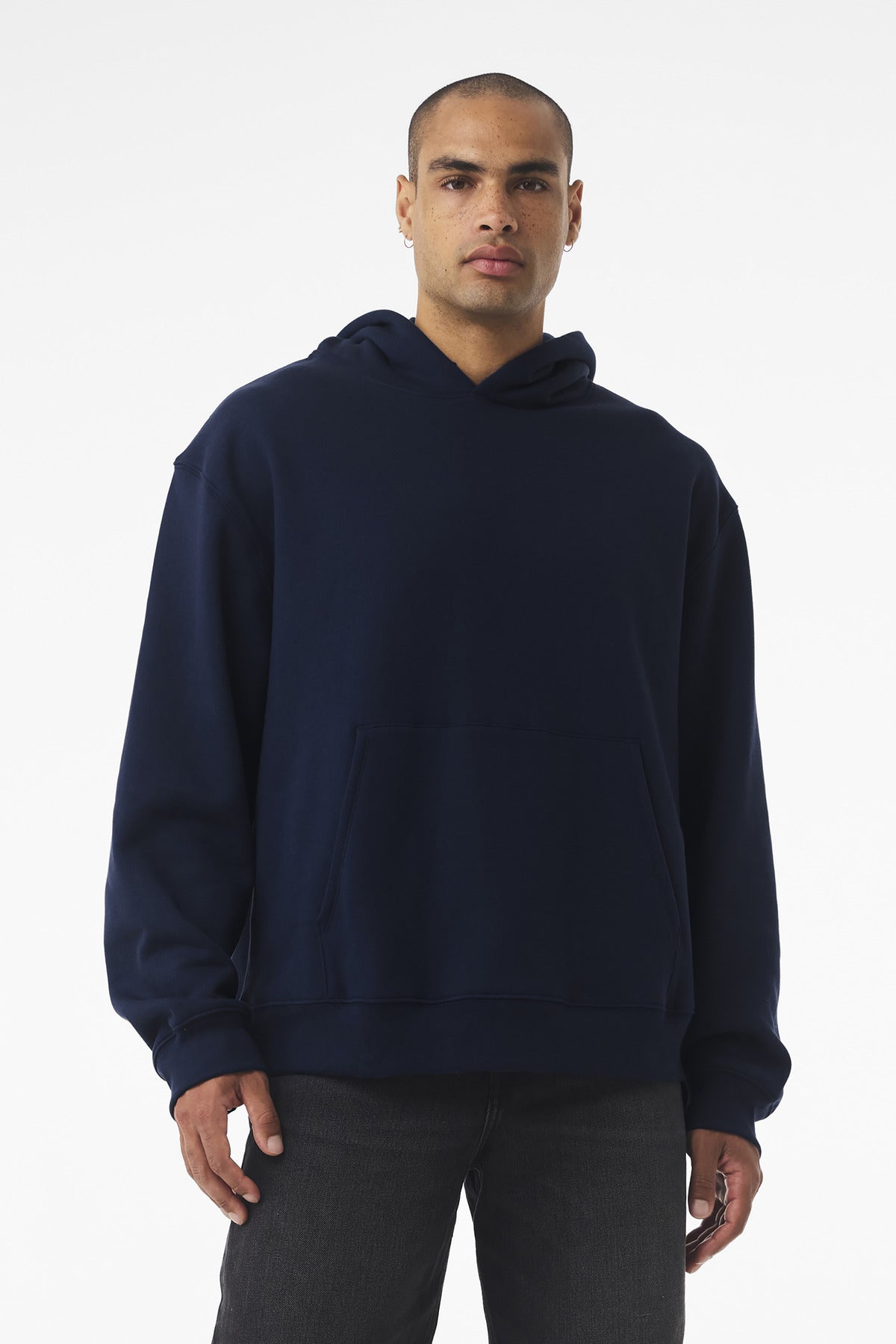 Front View of Navy BELLA+CANVAS Unisex 10-Ounce Heavyweight Pullover Hoodie BC4719