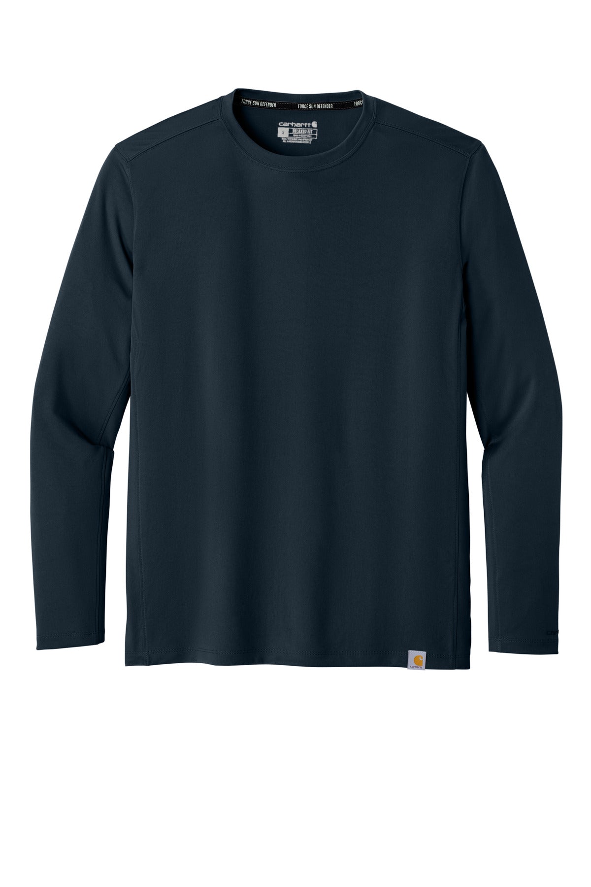 Front View of Navy Carhartt Force Sun Defender Long Sleeve T-Shirt CT106972