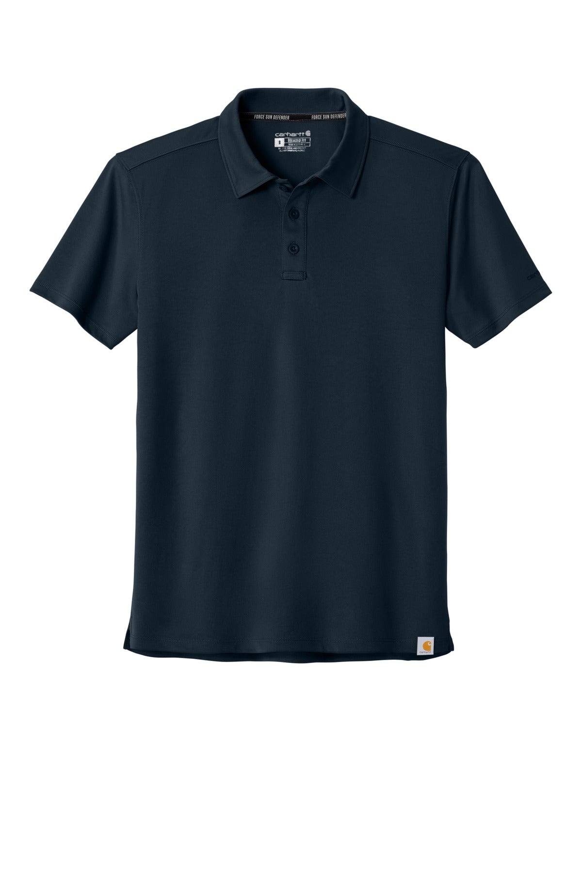 Front View of Navy Carhartt Force Sun Defender Polo CT106899