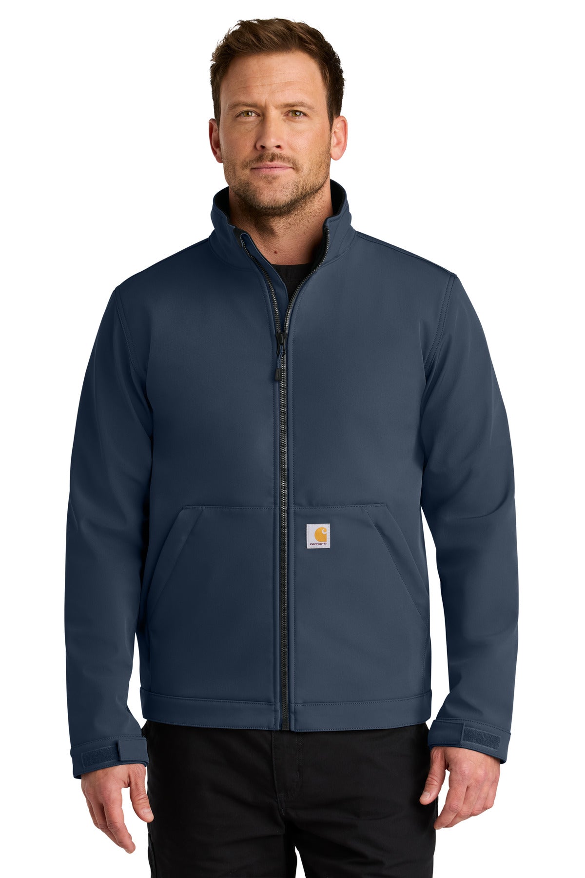 Front View of Navy Carhartt Rain Defender Soft Shell Jacket CT106438