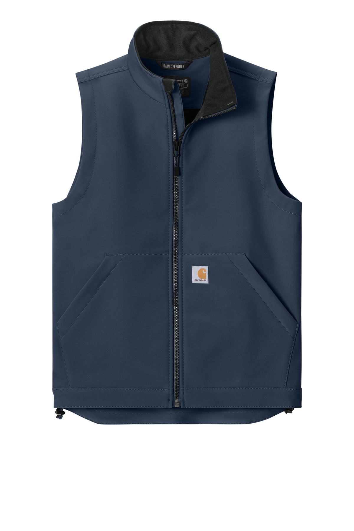 Front View of Navy Carhartt Rain Defender Soft Shell Vest CT106439
