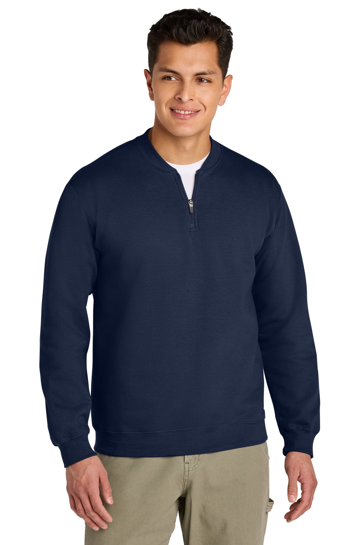 Front View of Navy Gildan Softstyle Midweight Fleece 1/4-Zip SF008