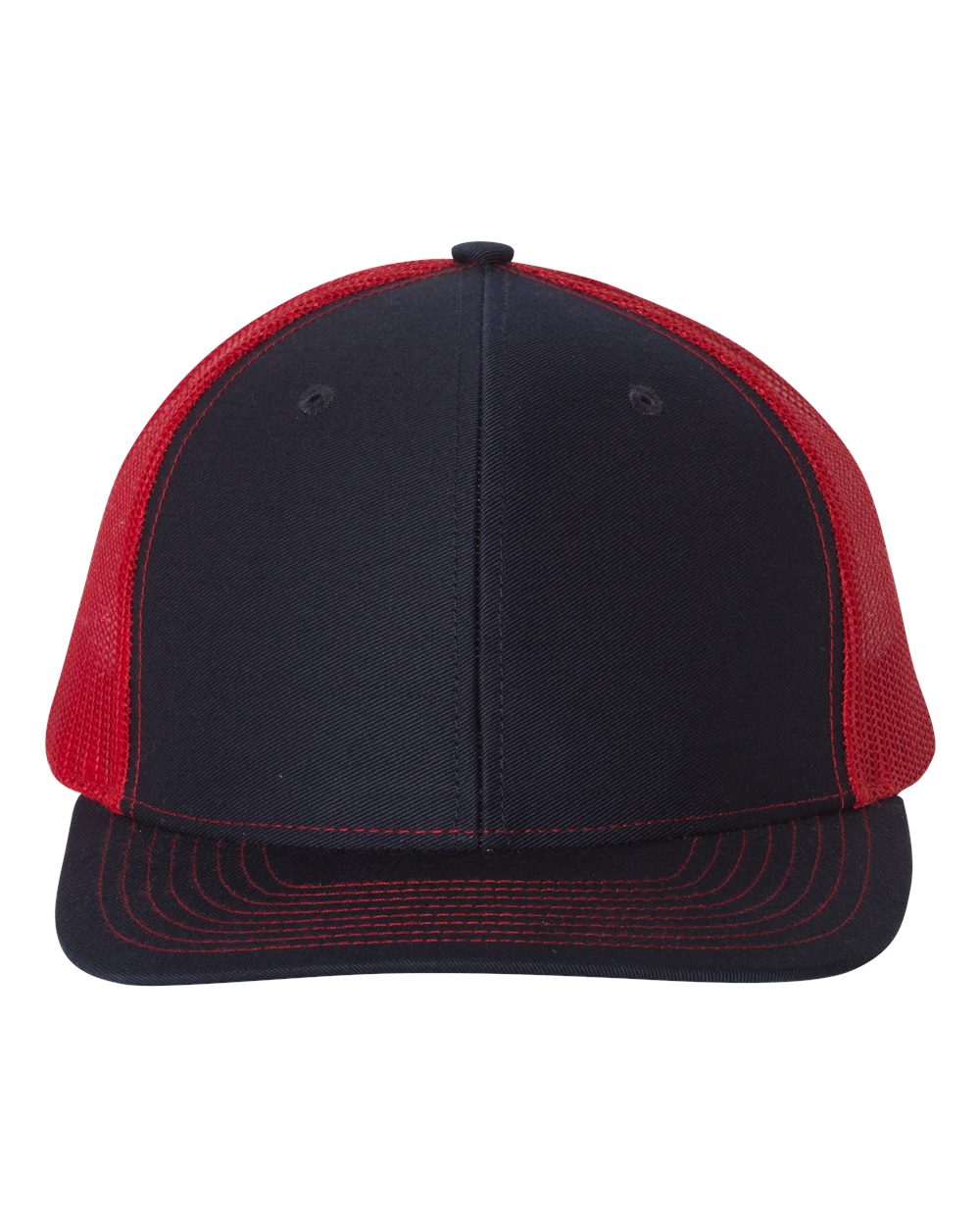 Front View of Navy/ Red Snapback Trucker Cap - 112