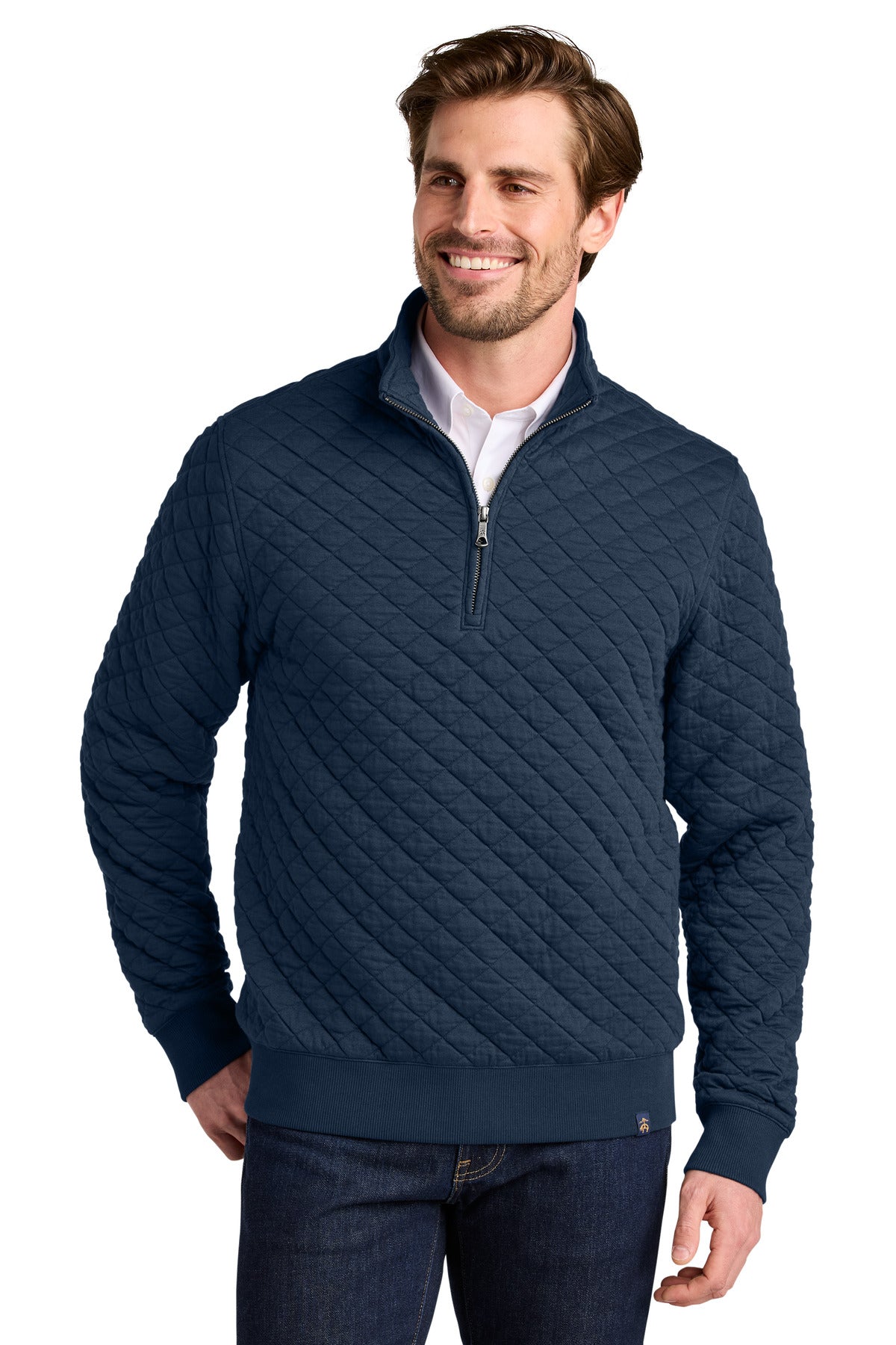 Front View of NavyBlazer Brooks Brothers Diamond Quilt 1/4-Zip BB18212