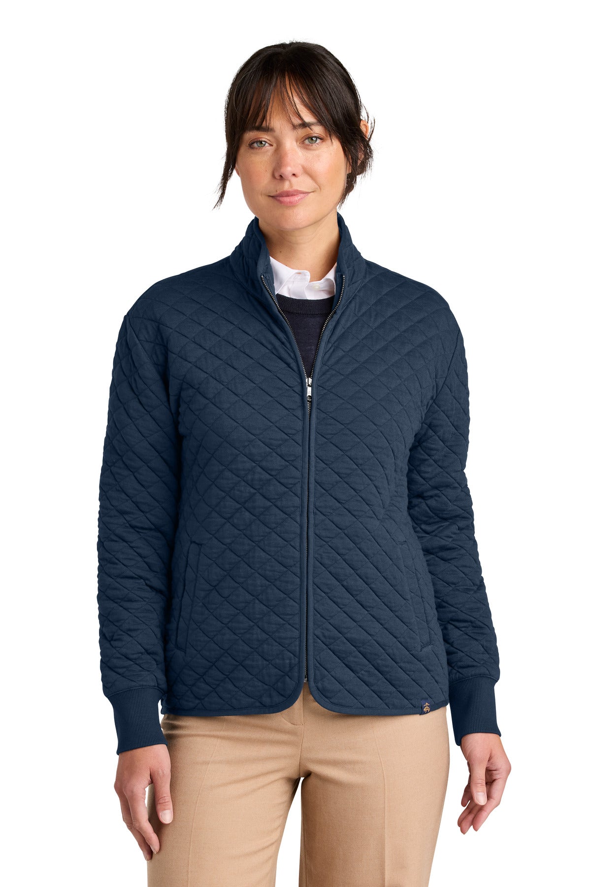 Front View of NavyBlazer Brooks Brothers Women's Diamond Quilt Full-Zip BB18213