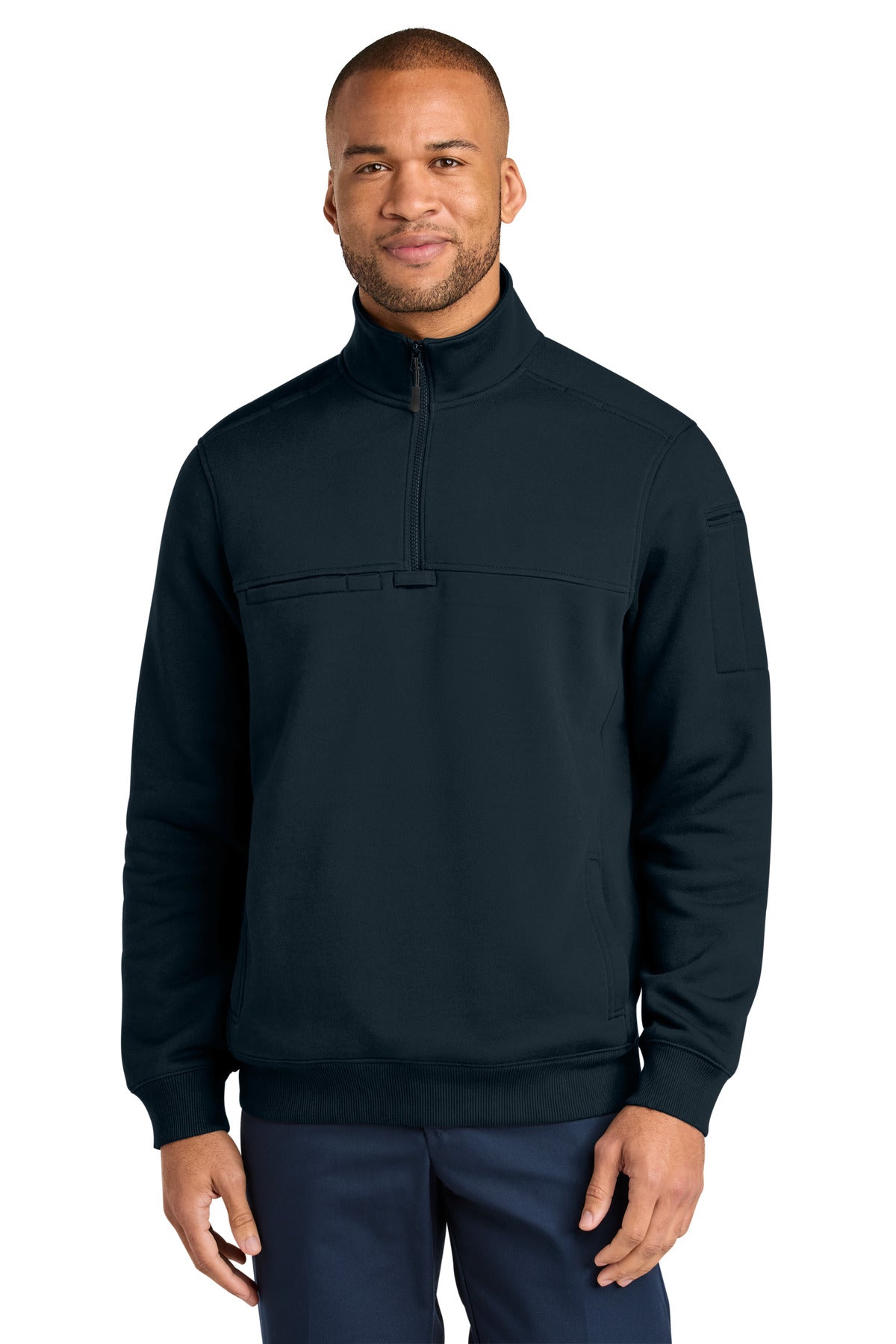 Front View of NavyBlue CornerStone 12-Oz. Tough Fleece Job Shirt CSF635
