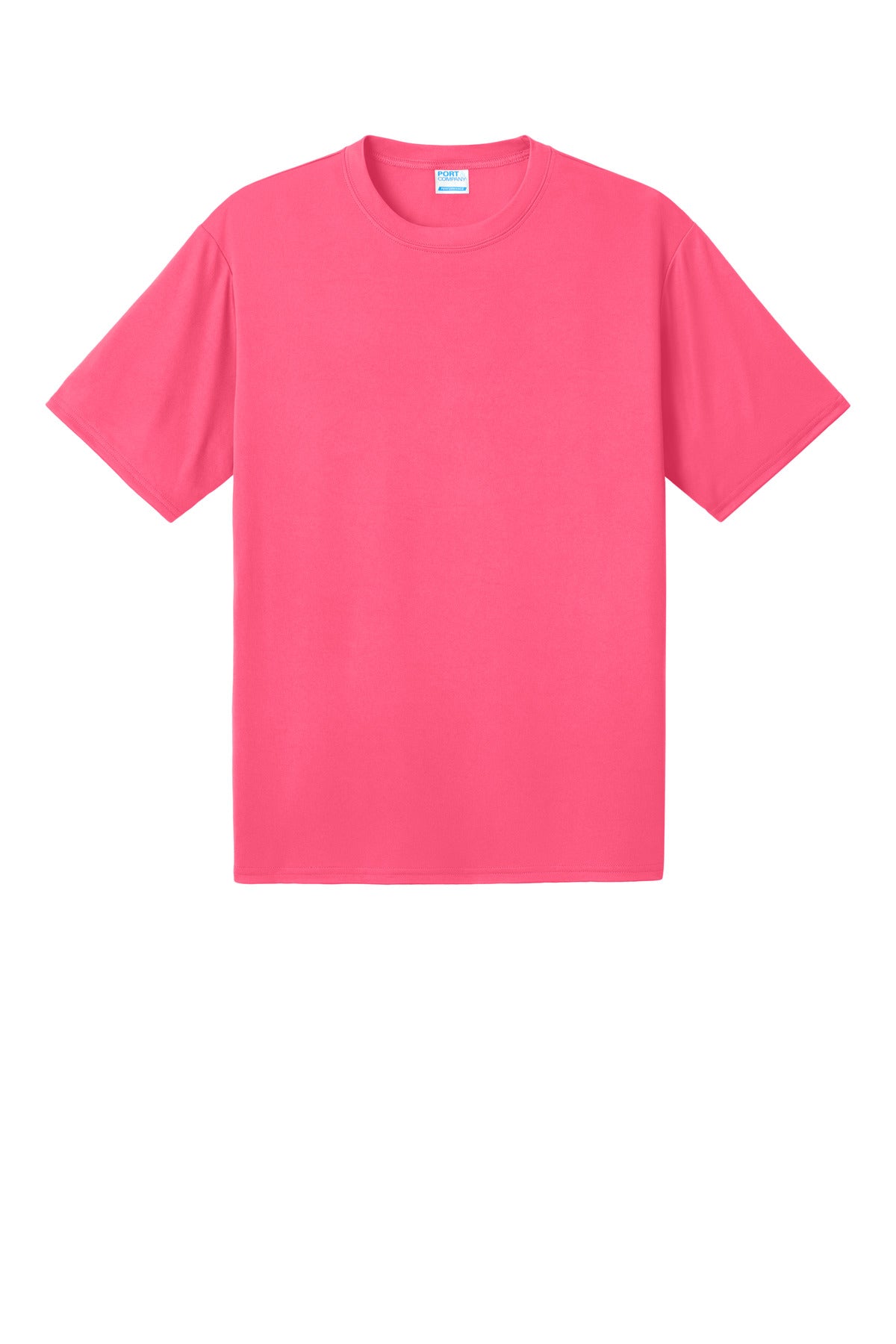 Front View of NeonPink Port & Co PosiPrint Performance Tee PC380DTG