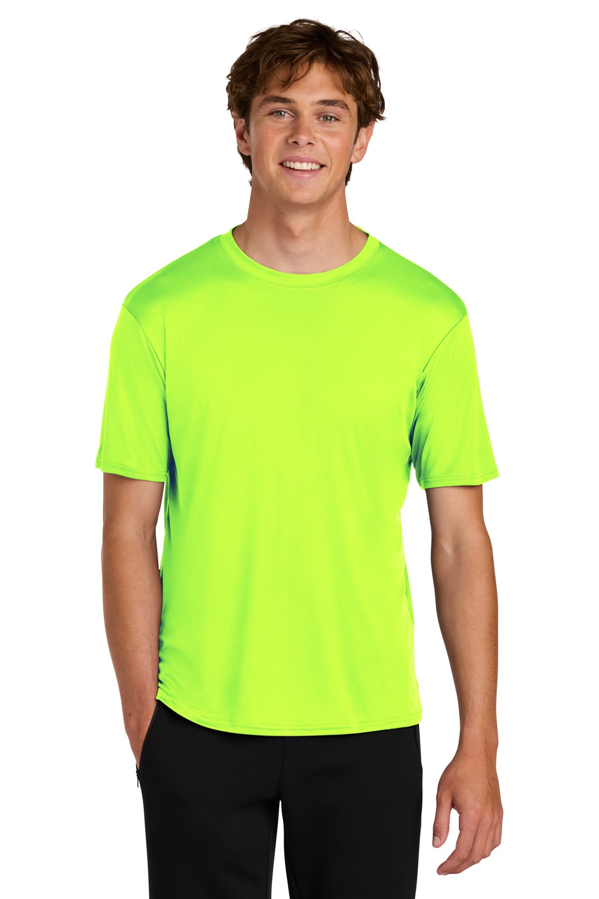 Front View of NeonYellow Port & Co PosiPrint Performance Tee PC380DTG