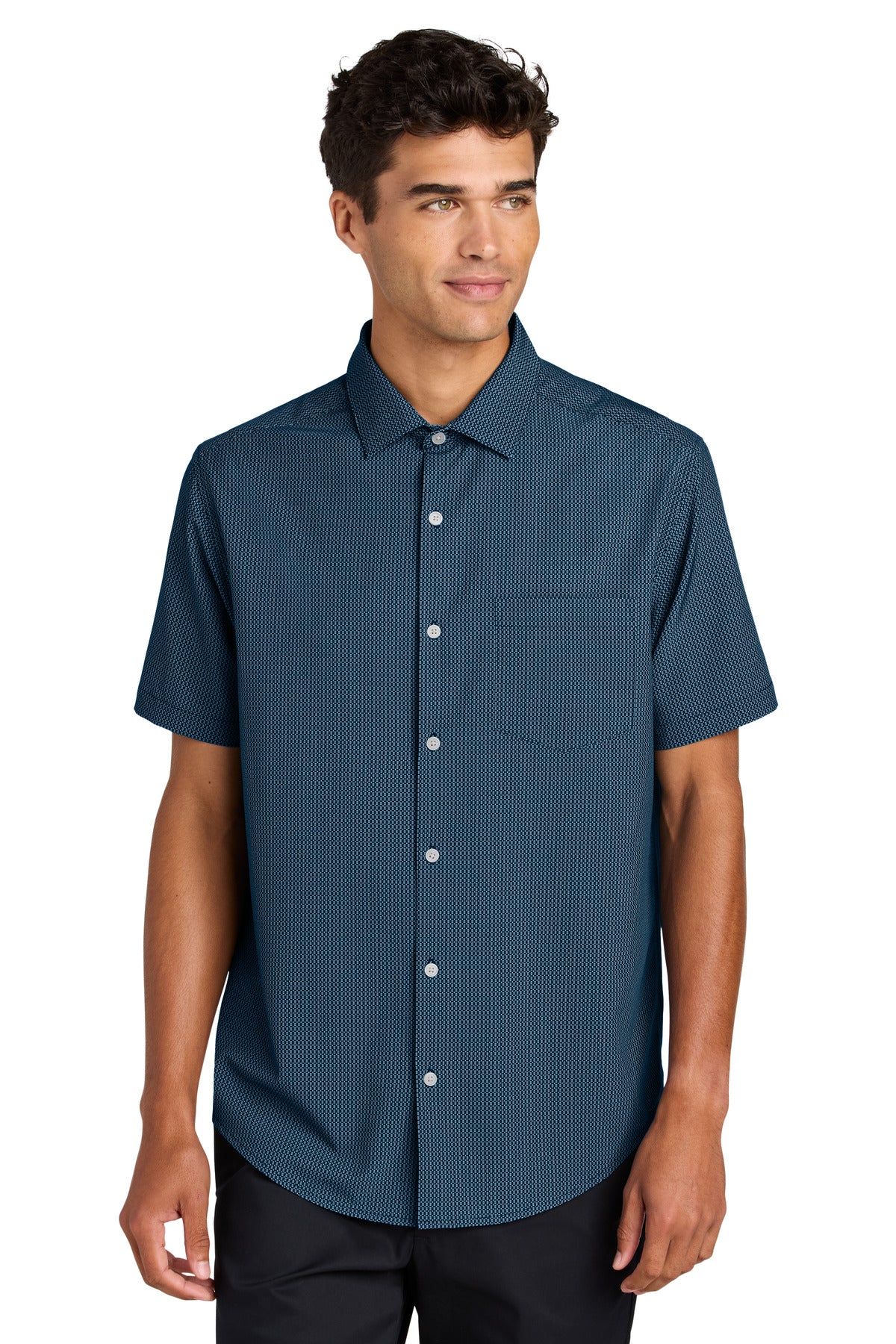 Front View of NgNvDshPrt Mercer+Mettle Short Sleeve UV Capital Tech Shirt MM2006