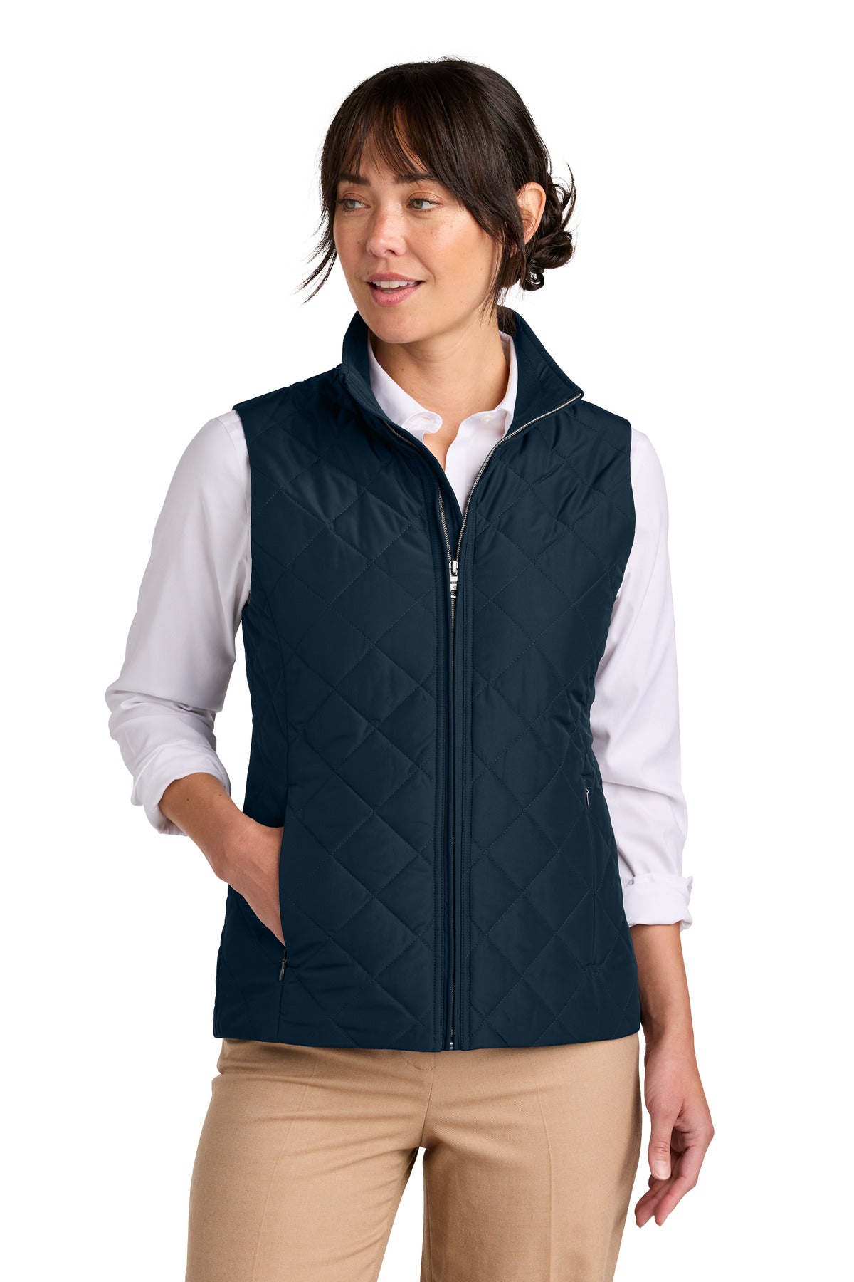Front View of NightNavy Brooks Brothers Women's Quilted Vest BB18603