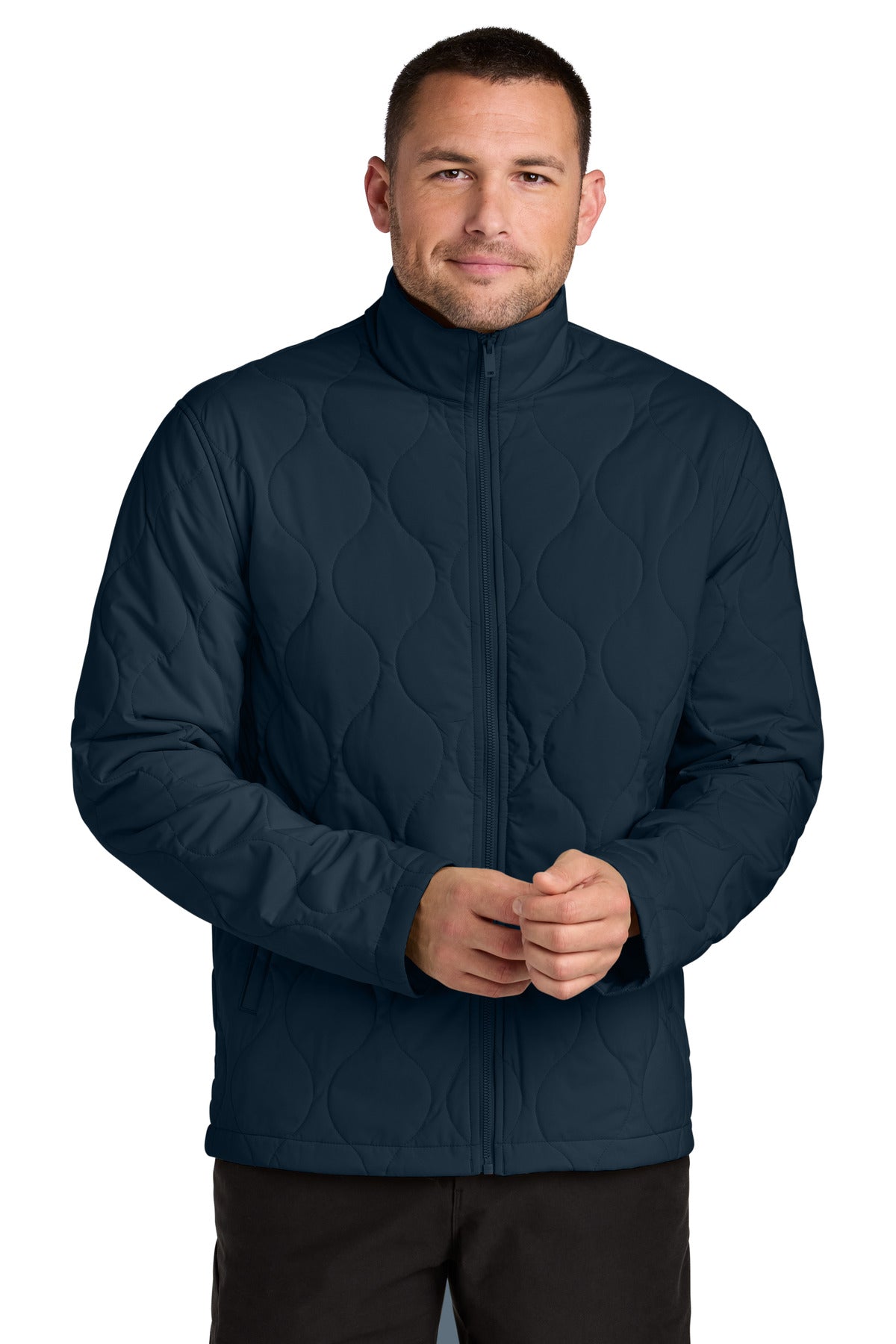 Front View of NightNavy Mercer+Mettle Quilted Liner Jacket MM7202