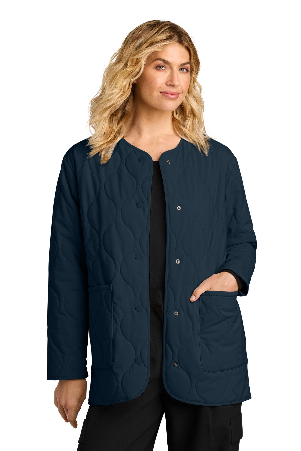Front View of NightNavy Mercer+Mettle Women's Quilted Liner Jacket MM7203