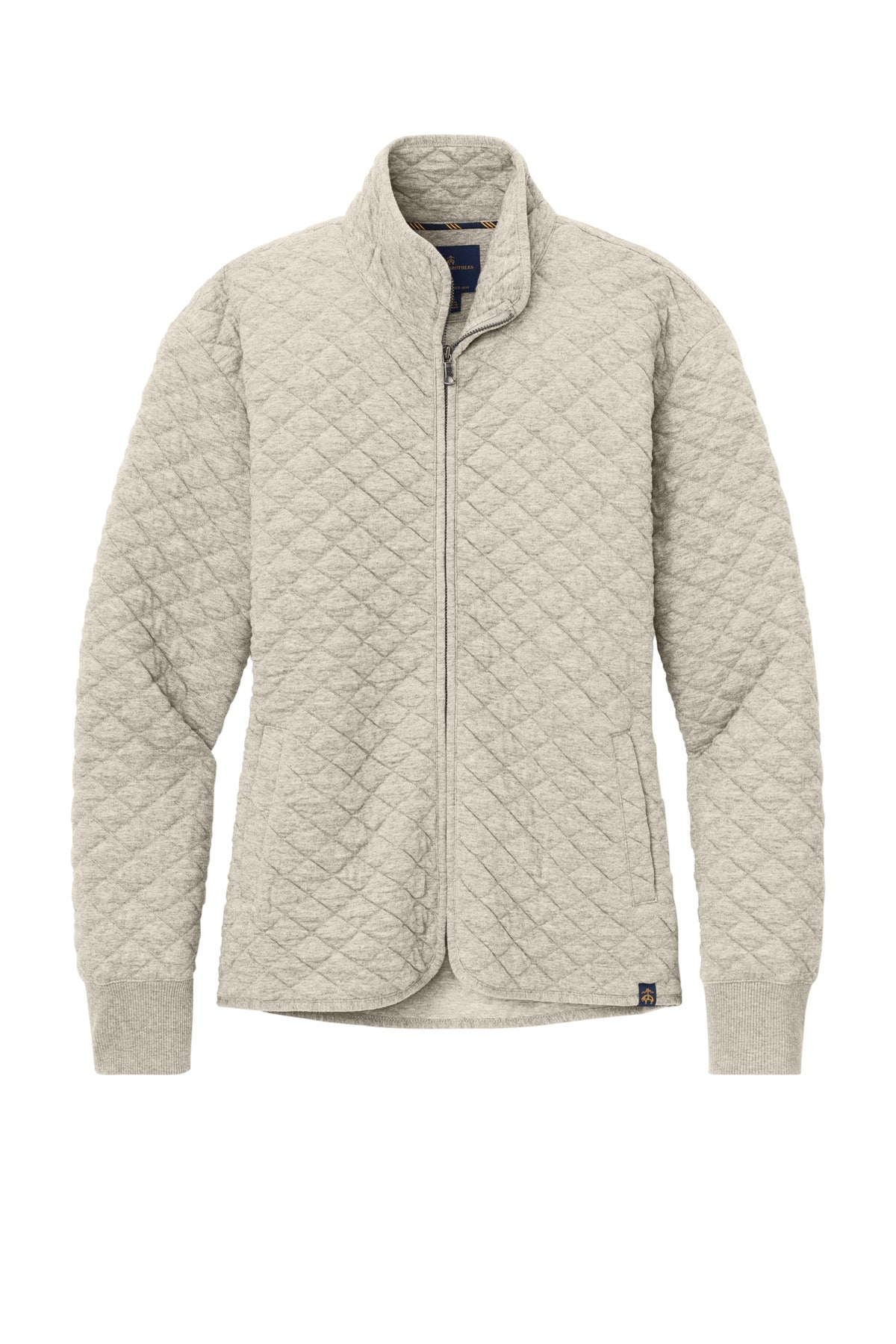Front View of OatHthr Brooks Brothers Women's Diamond Quilt Full-Zip BB18213