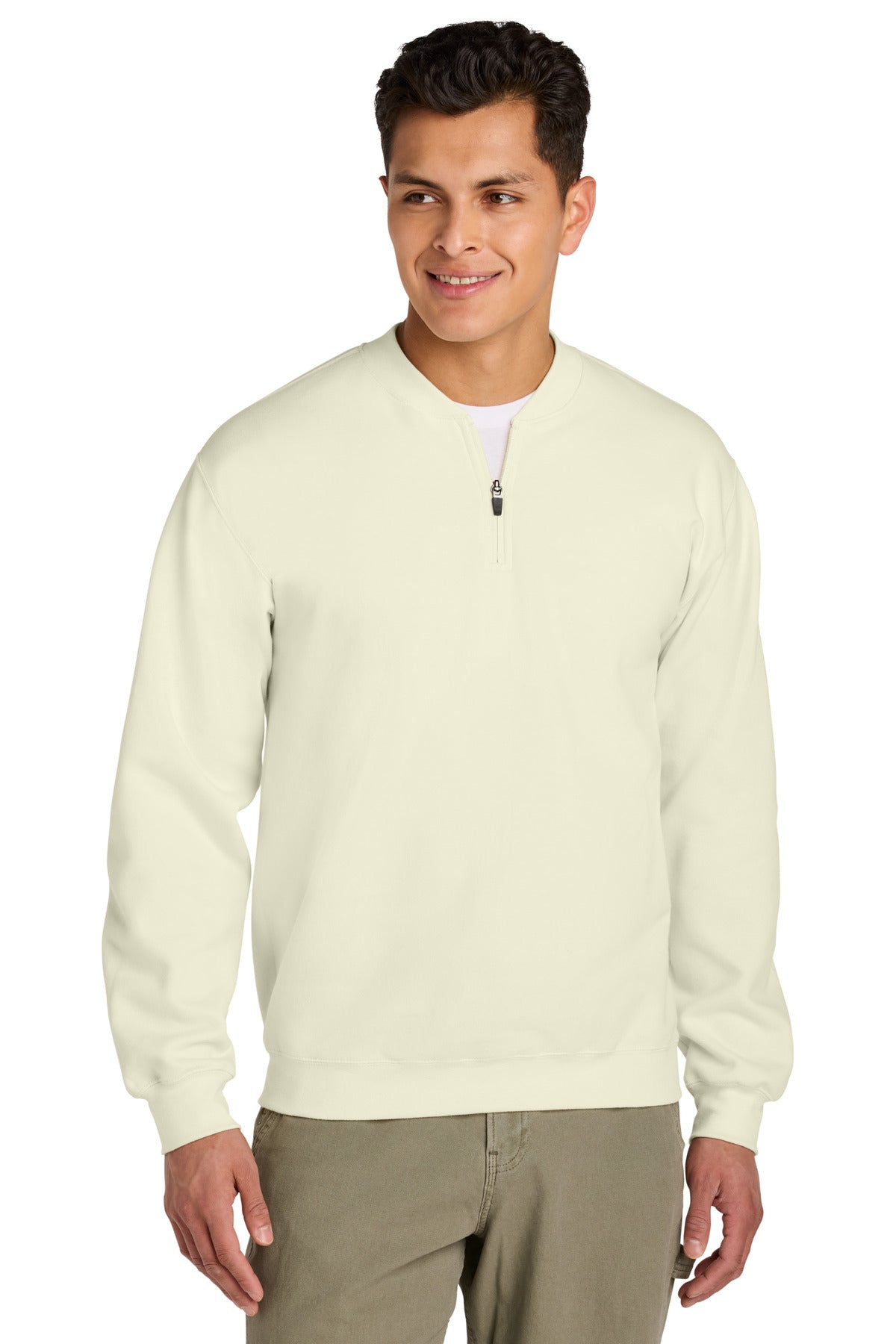 Front View of OffWhite Gildan Softstyle Midweight Fleece 1/4-Zip SF008
