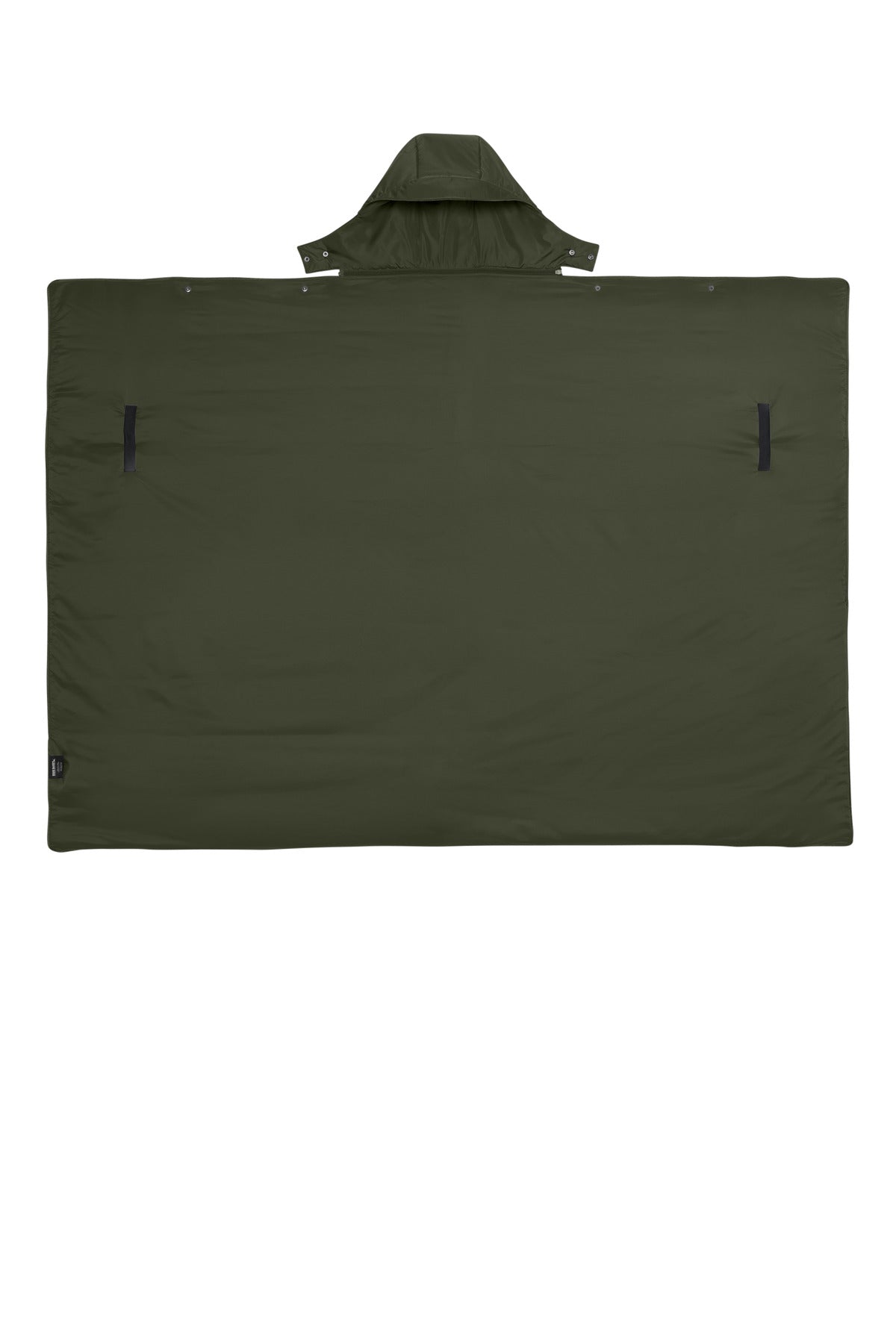 Front View of OliveGreen Eddie Bauer Puffy Camp Poncho EB755
