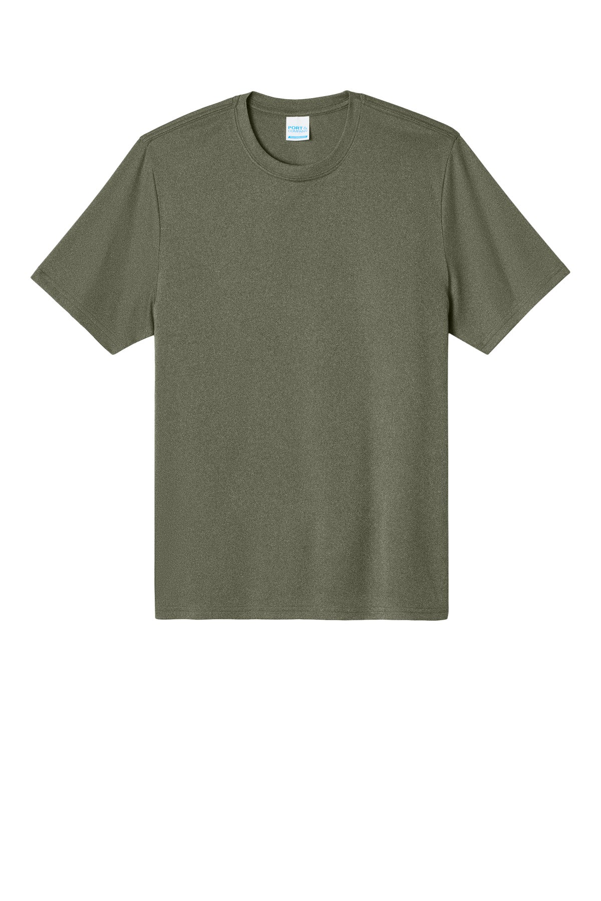 Front View of OlvDrabGnH Port & Co Heather Performance Tee PC390