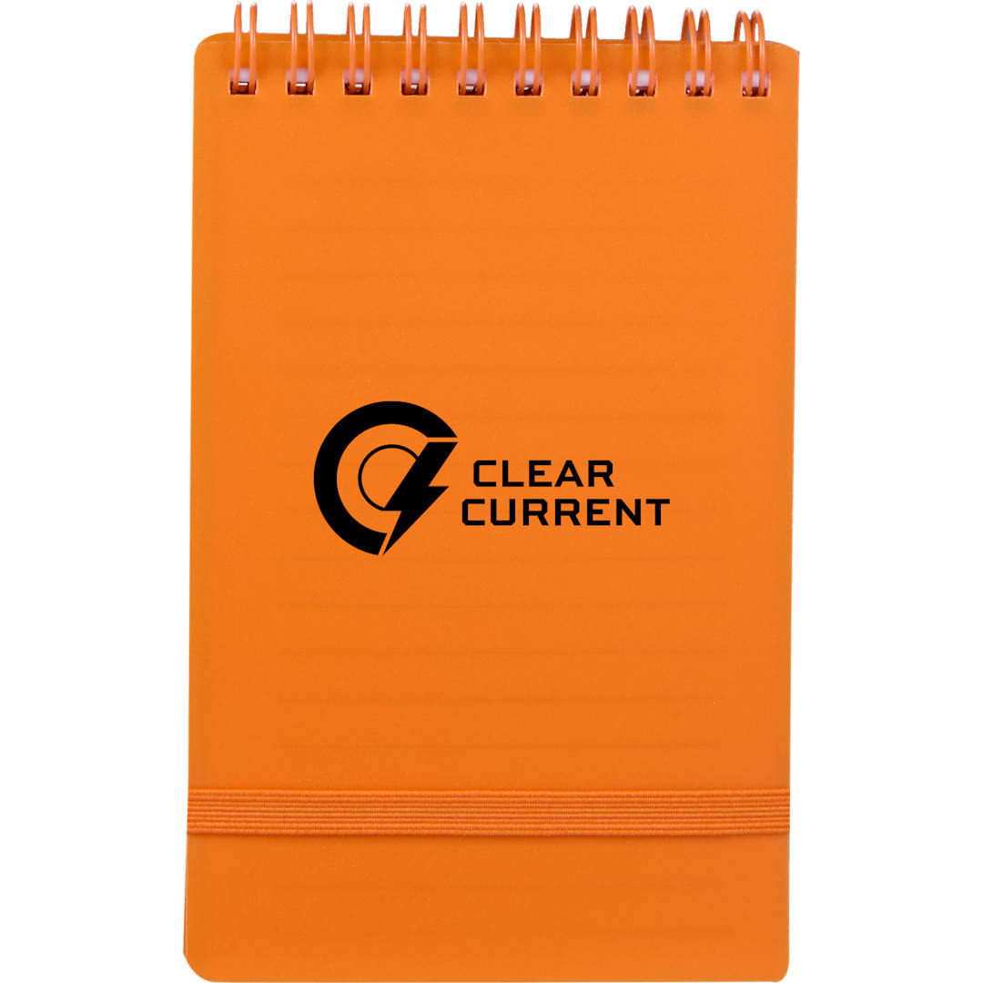 Front View of Orange 3" x 5" Recycled Stand Up Pocket Jotter