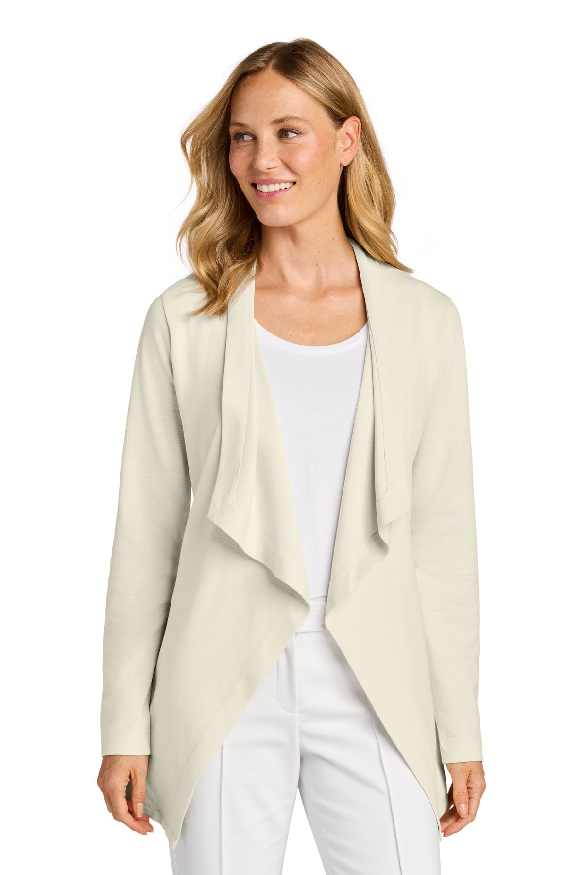 Front View of Parchment Port Authority Women's Breakwater Open Cardigan LK820