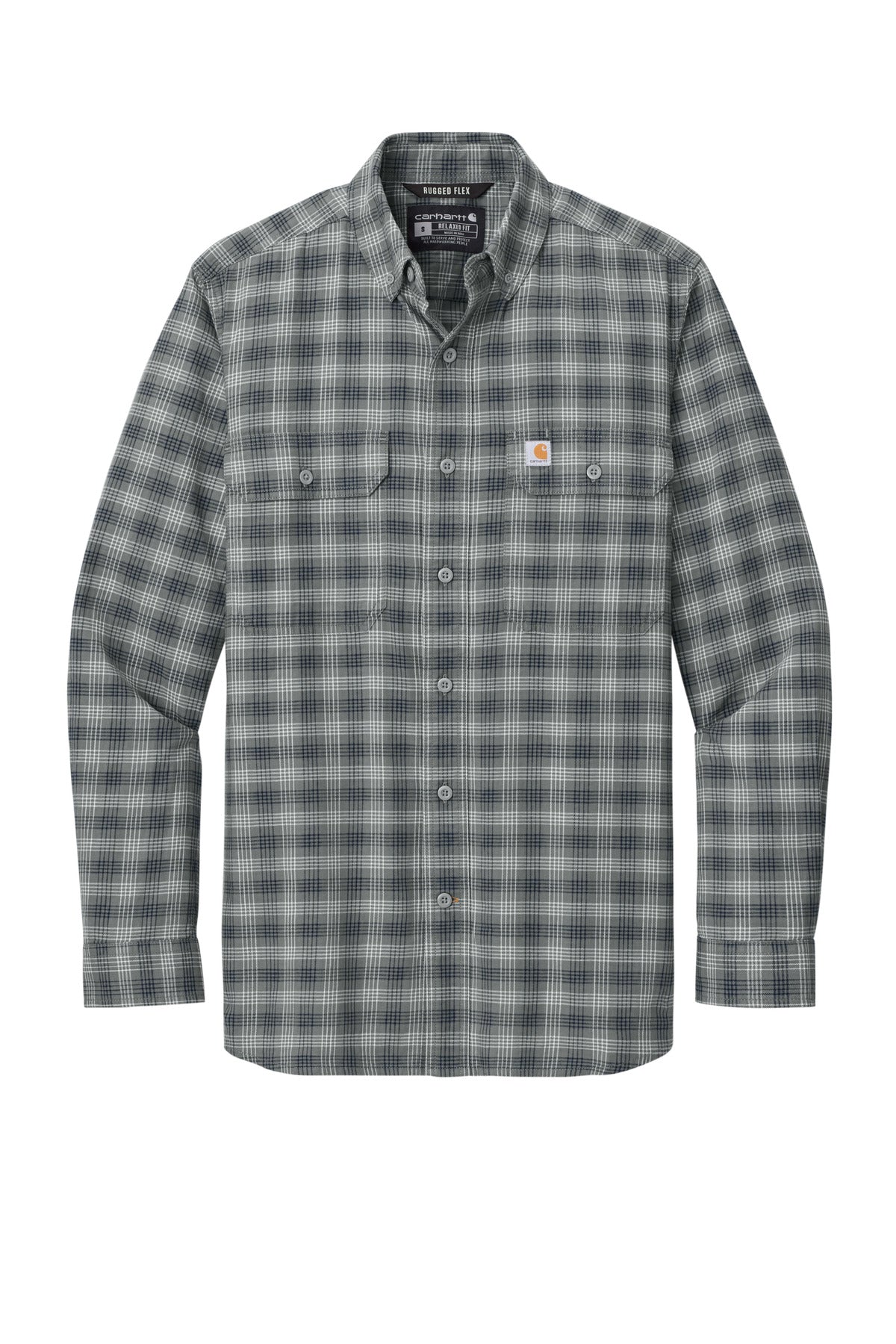 Front View of PlaidStlNv Carhartt Rugged Flex Plaid Long Sleeve Shirt CT107109