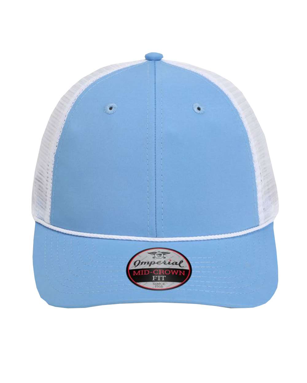 Front View of Powder Blue/ White The Night Owl Performance Rope Cap - 7055