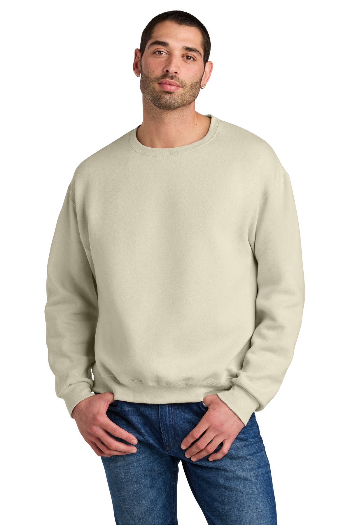 Front View of Putty Jerzees Rugged Unisex Crewneck Sweatshirt C12M