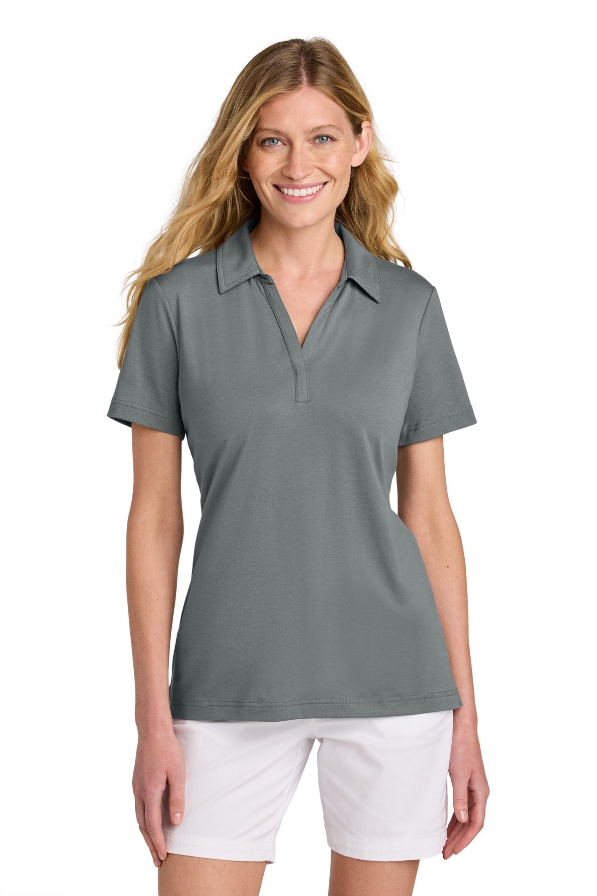 Front View of QuiShaGrey TravisMathew Women's Glenview Solid Polo TM1LF071