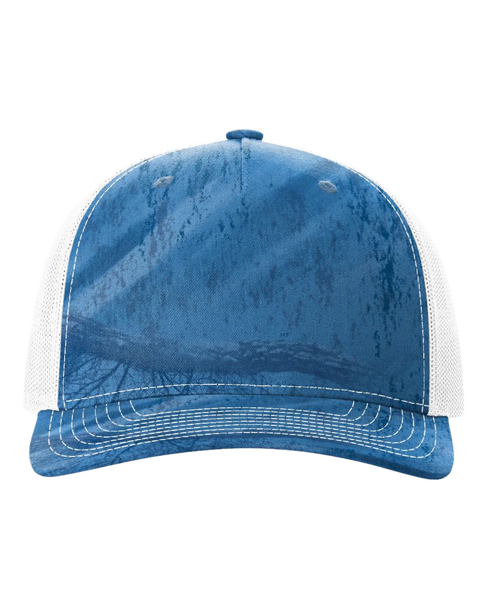 Front View of Realtree Fishing Light Blue/ White Five-Panel Printed Trucker Cap - 112PFP
