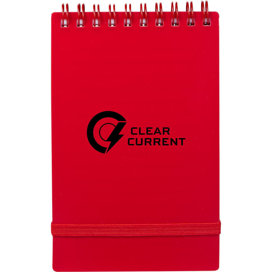 Front View of Red 3" x 5" Recycled Stand Up Pocket Jotter