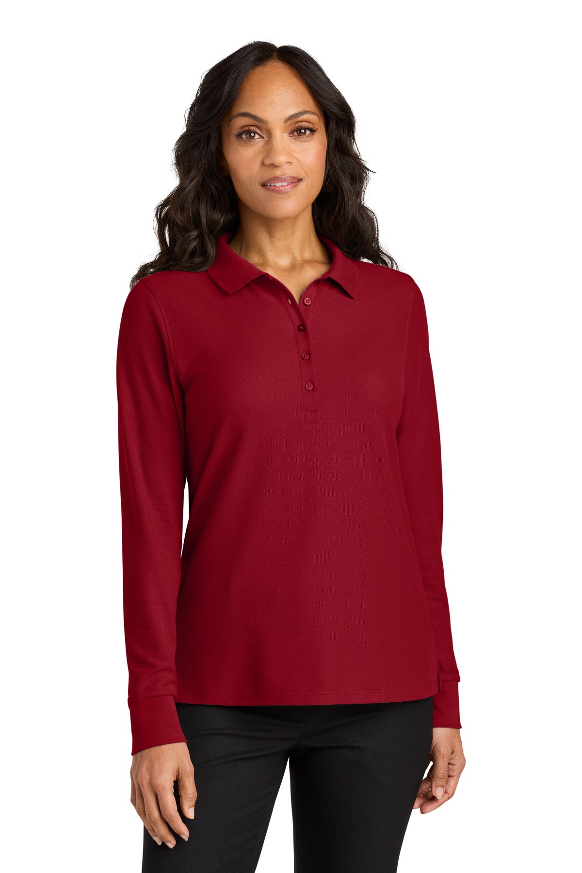 Front View of RichRed Port Authority Women's Wearever Signature Pique Long Sleeve Polo LK200LS