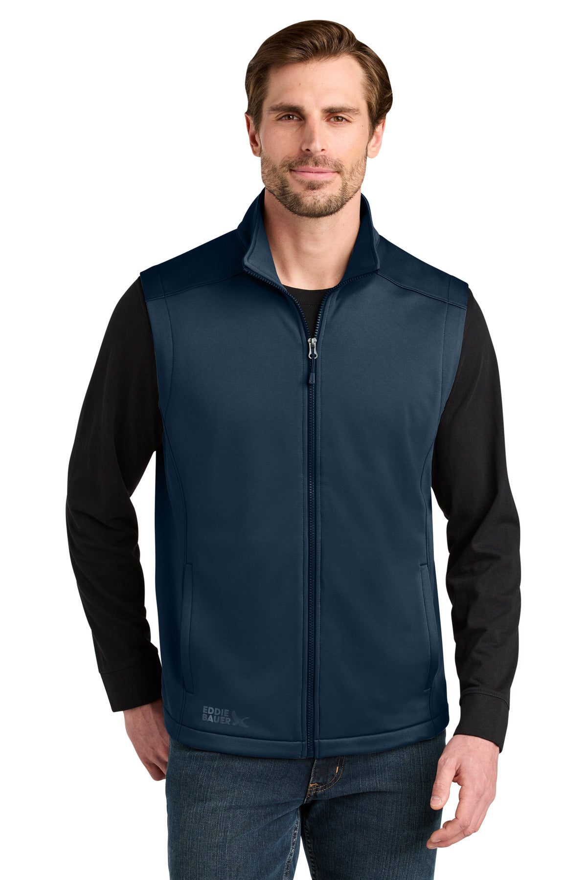 Front View of RiverBlNv Eddie Bauer Smooth Mid Layer Fleece Vest EB2560