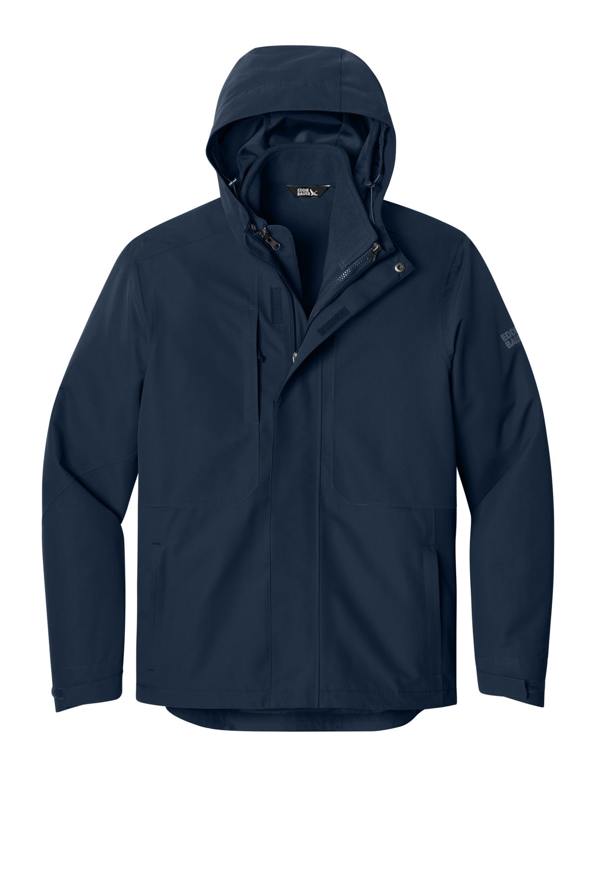 Front View of RiverBlNv Eddie Bauer WeatherEdge Ridge 3-in-1 Jacket EB658