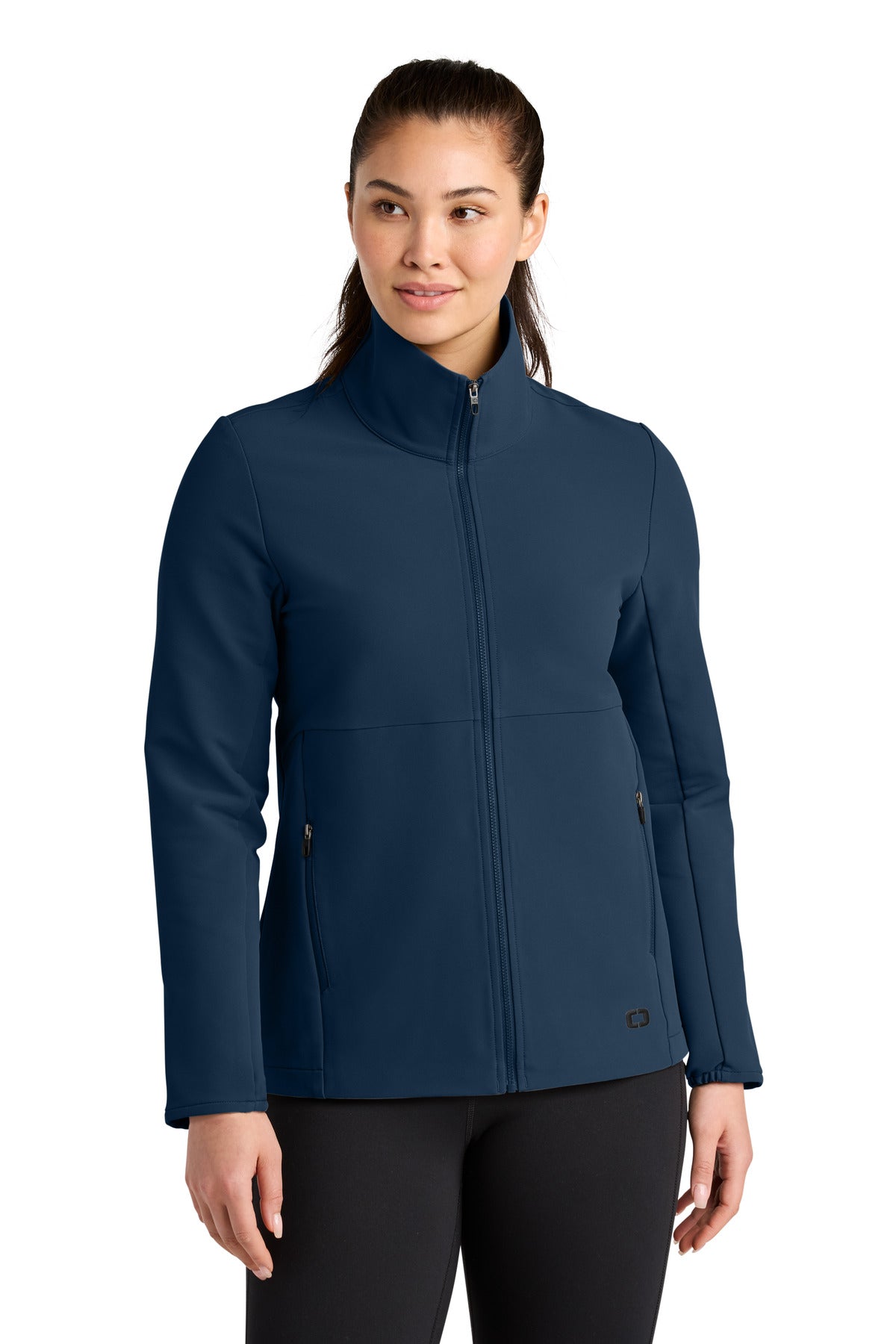 Front View of RiverBlNv OGIO Women's Kinetic Soft Shell LOG740